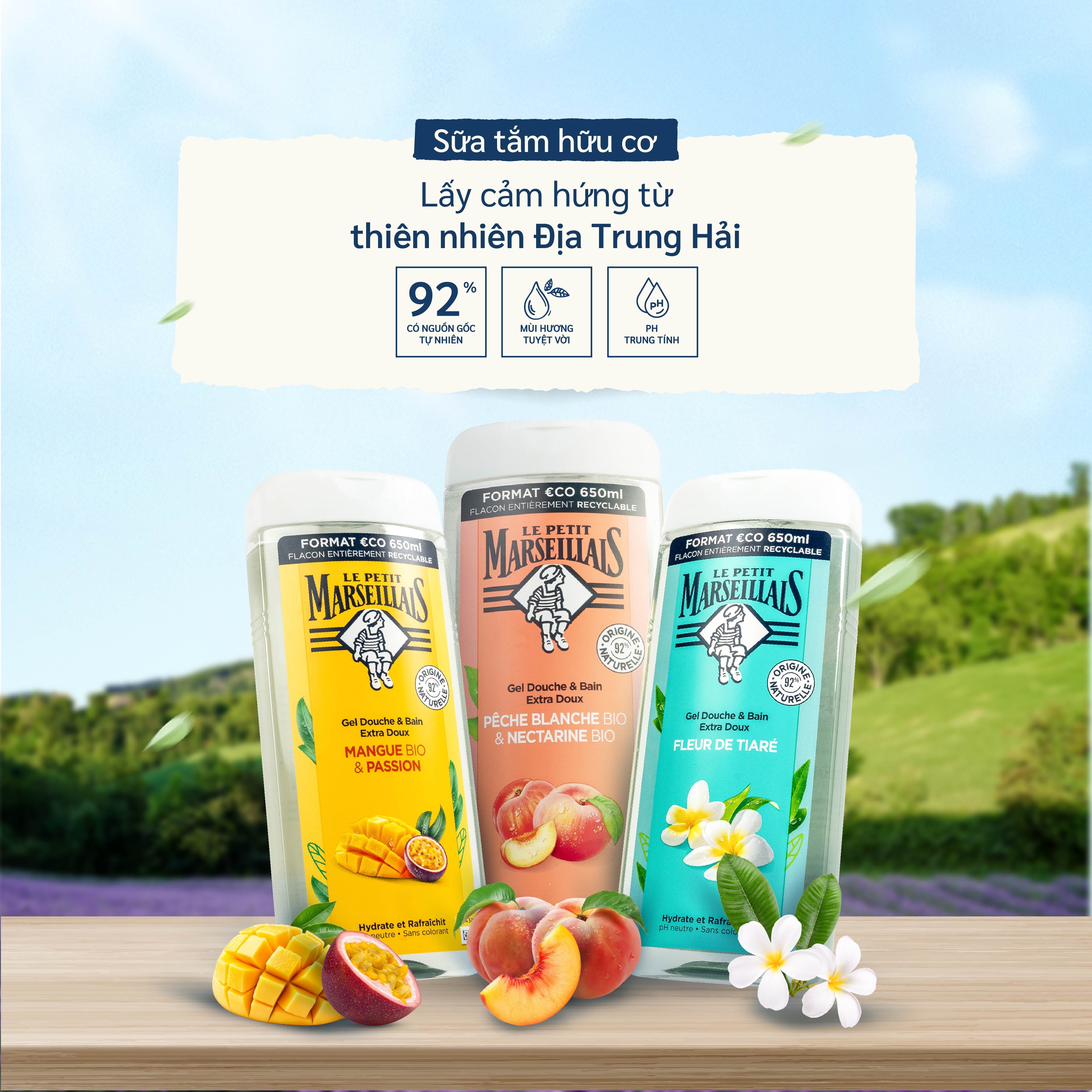 Sữa Tắm dạng kem/ Gel tắm 92% hữu cơ LE PETIT MARSEILLAIS 250ml - Phân phối chính hãng