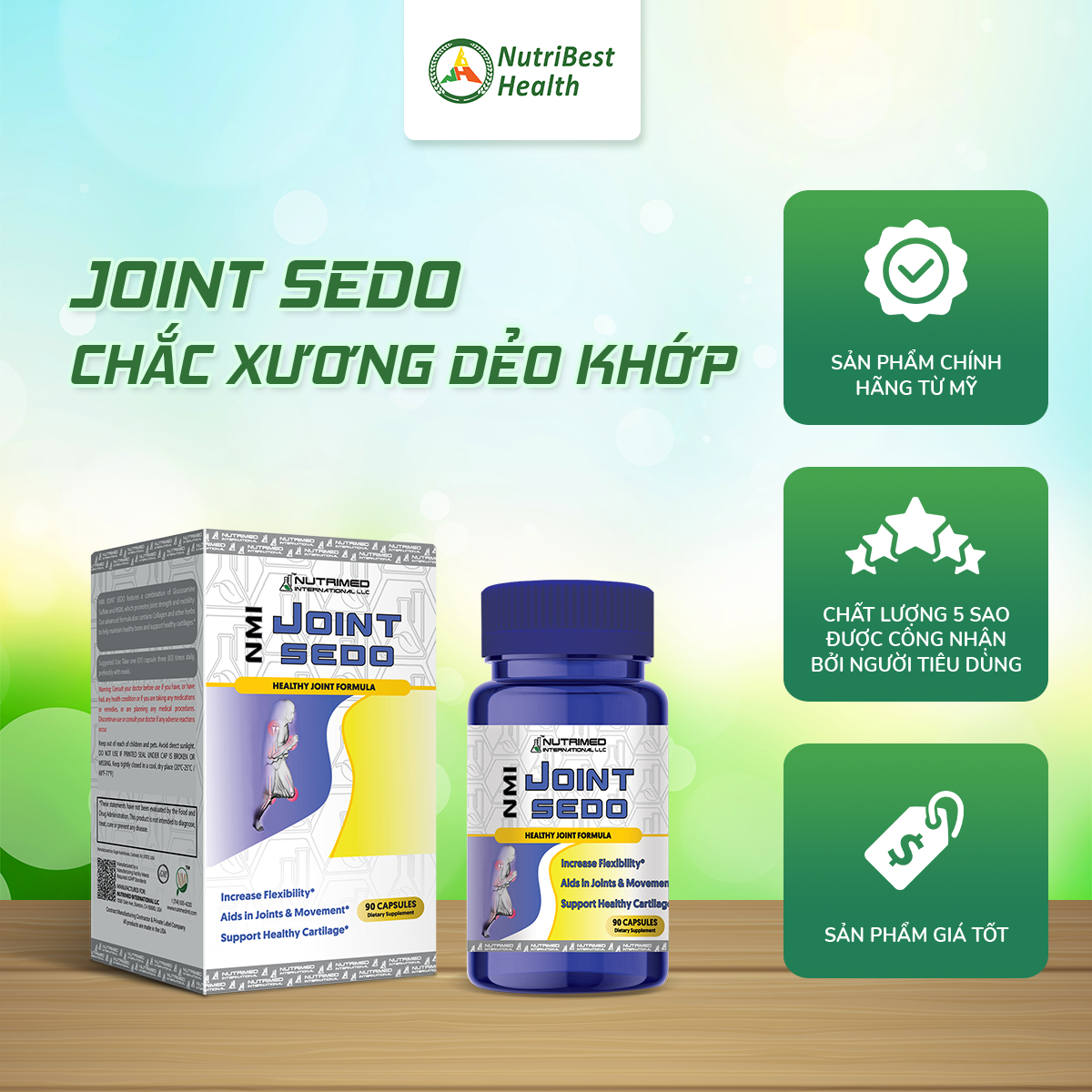 Viên uống tăng cường tiết dịch khớp, hỗ trợ hạn chế thoái hóa khớp NMI - JOINT SEDO (90 viên)