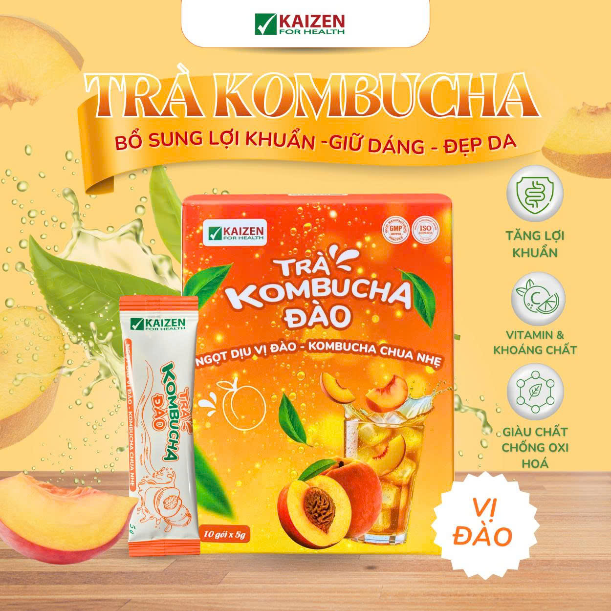 Trà Kombucha Đào ( Hộp 10 gói x 5g)