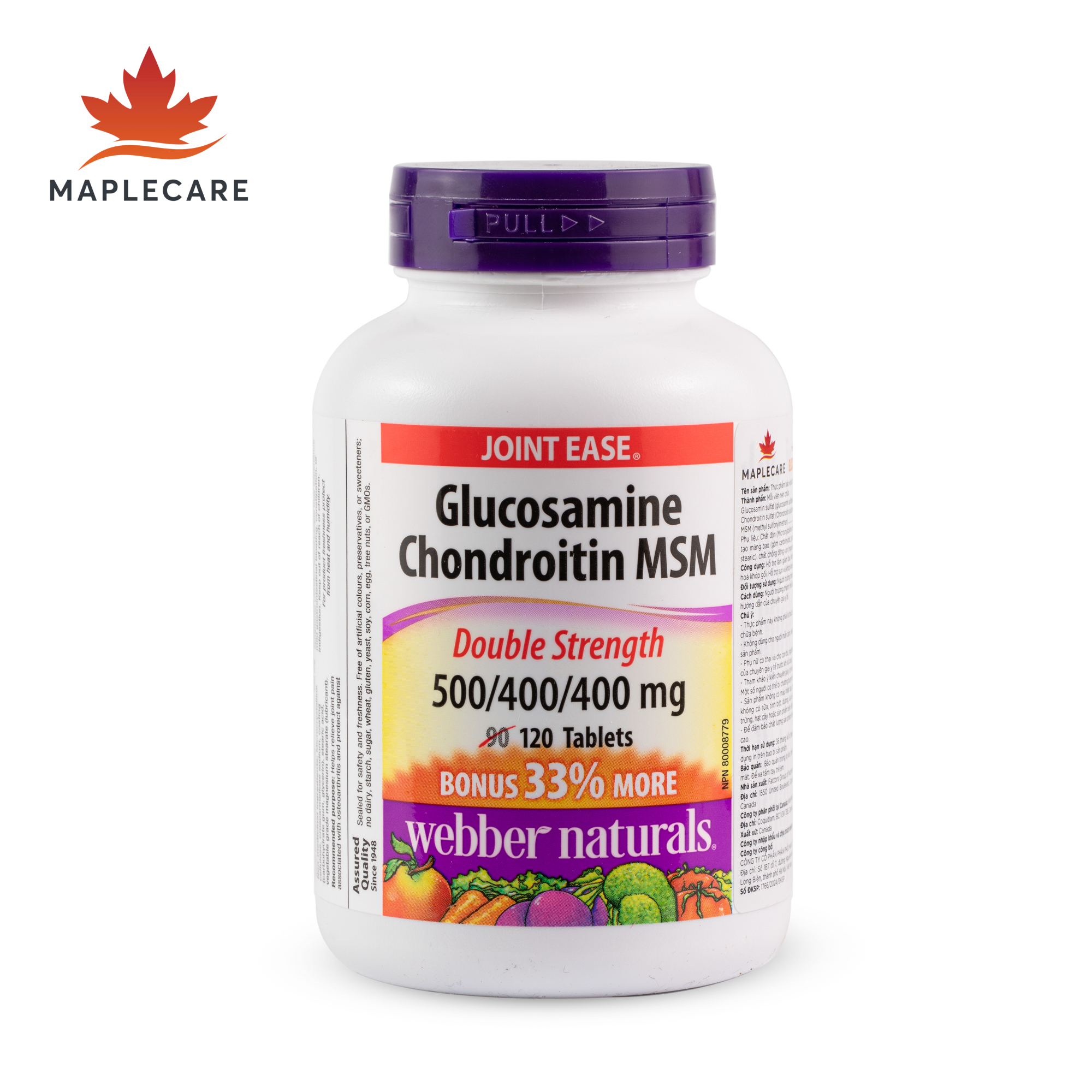 Thực phẩm bảo vệ sức khoẻ WEBBER NATURALS Glucosamine Chondroitin MSM 500/400/400mg (Hộp 120 viên) - Phân phối chính hãng