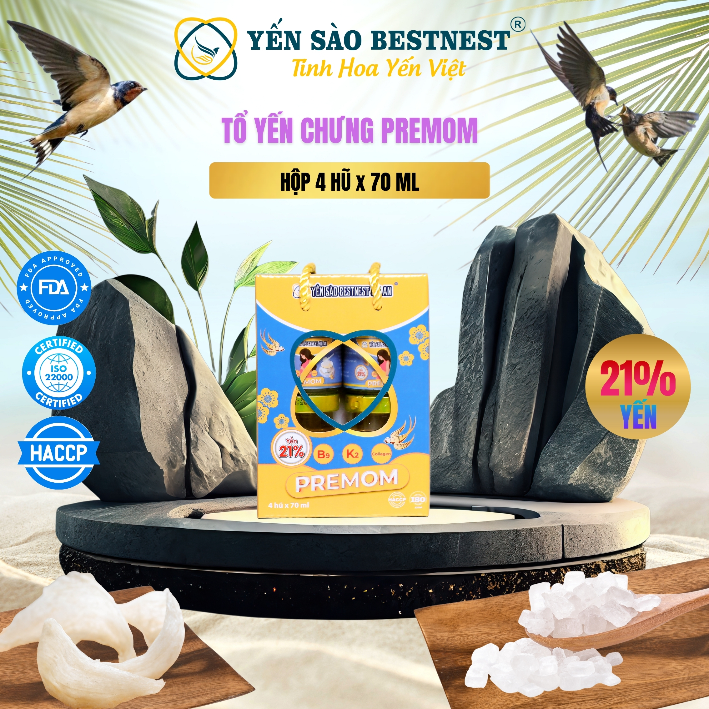 Hộp 4 hũ Yến Sào BESTNEST HỘI AN 21% Premom