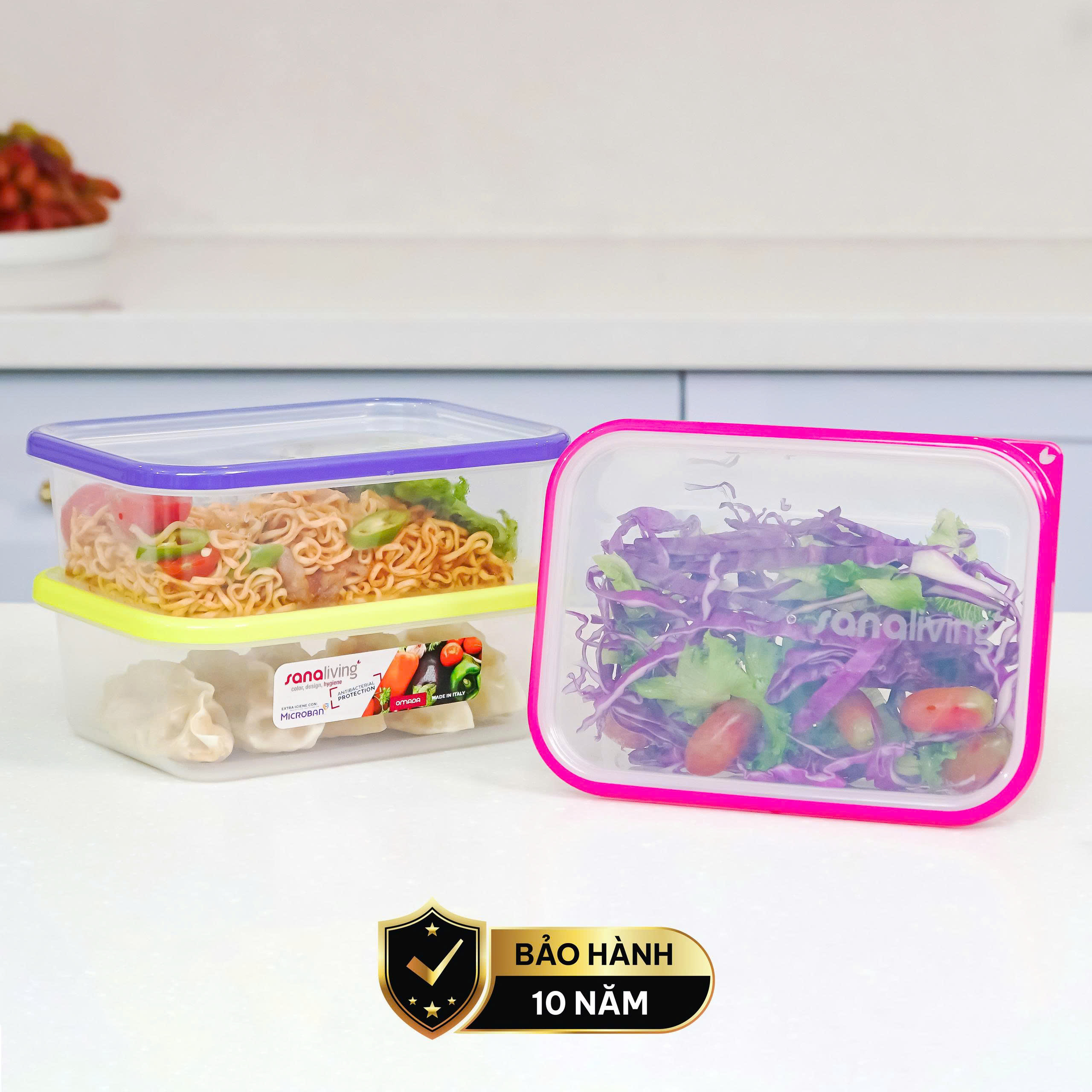 Set 3 Hộp đựng thực phẩm Kháng khuẩn 1000 ml  Sanaliving cao cấp OMADA - Model: S2321CA