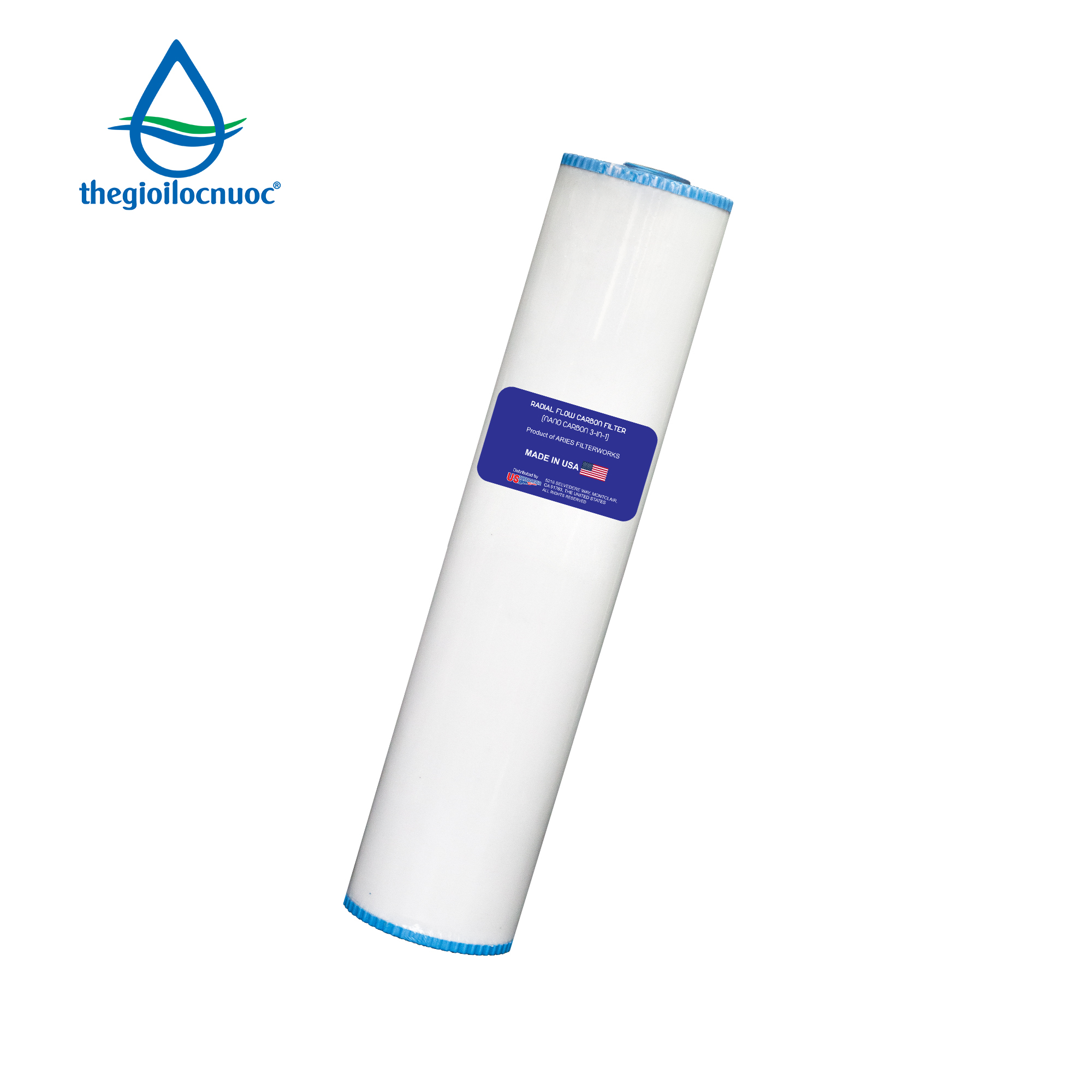 Lõi lọc than 20'' béo chảy hướng tâm USTOPWATER - Made in USA, model: F-RC-20-1052-BB - Phân phối chính hãng