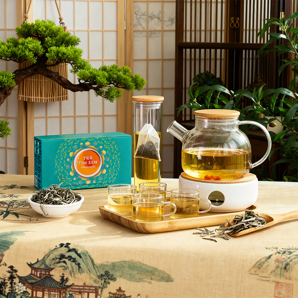 Trà Tim Sen Shan Tuyết Cổ Thụ Sunbeleaf - Thích Hợp Cho Người Chú Trọng Lối Sống Điều Độ Và Sức Khỏe Bên Trong - Hộp 20 Gói Túi Lọc