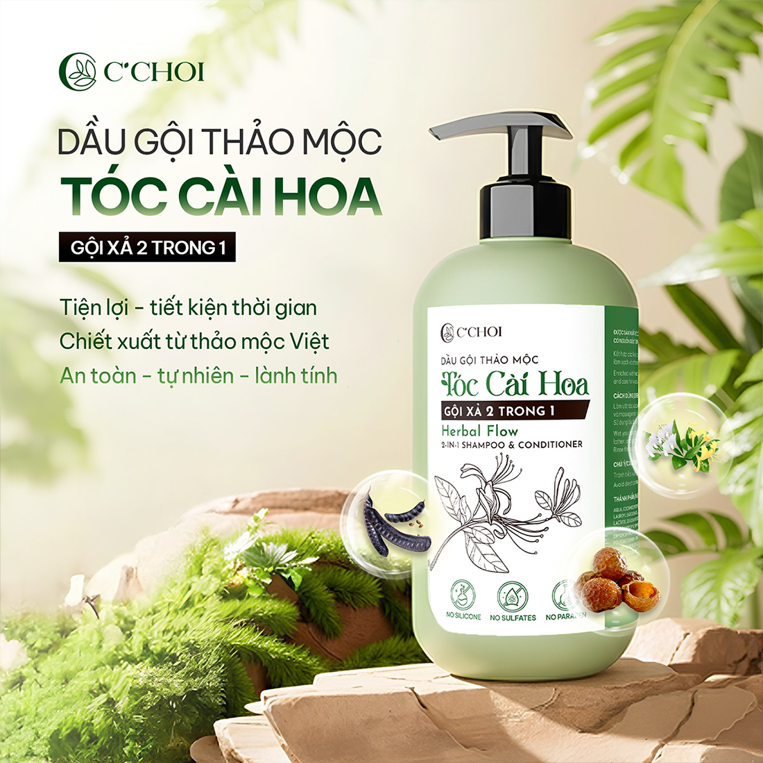Dầu Gội Thảo Mộc Tóc Cài Hoa - Gội Xả 2 trong 1  C'Choi