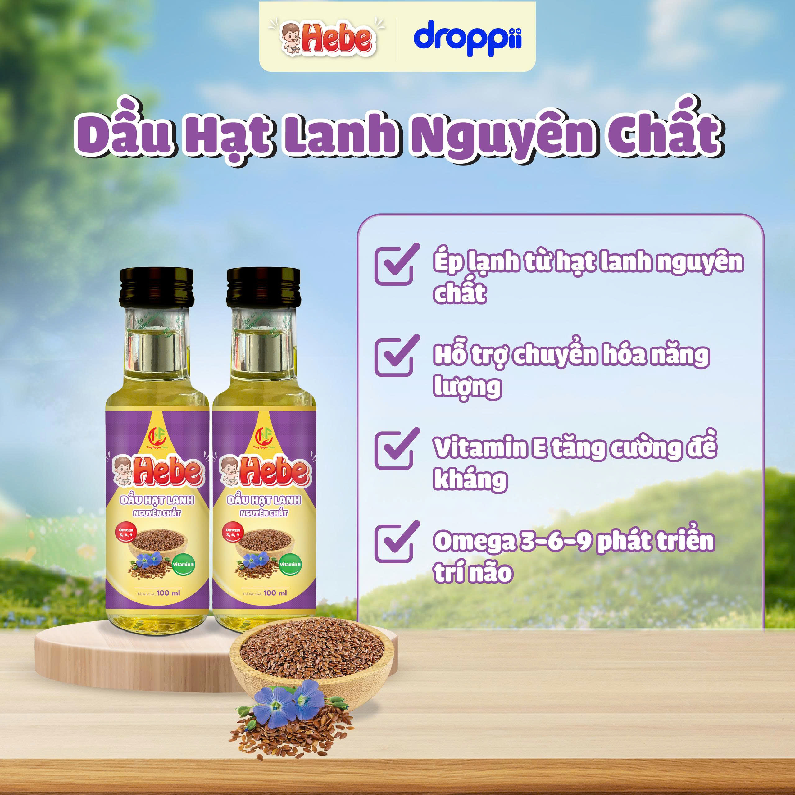 Dầu Hạt Lanh Nguyên Chất HEBE hỗ trợ phát triển trí não cho bé (chai 100ml) - Phân phối chính hãng