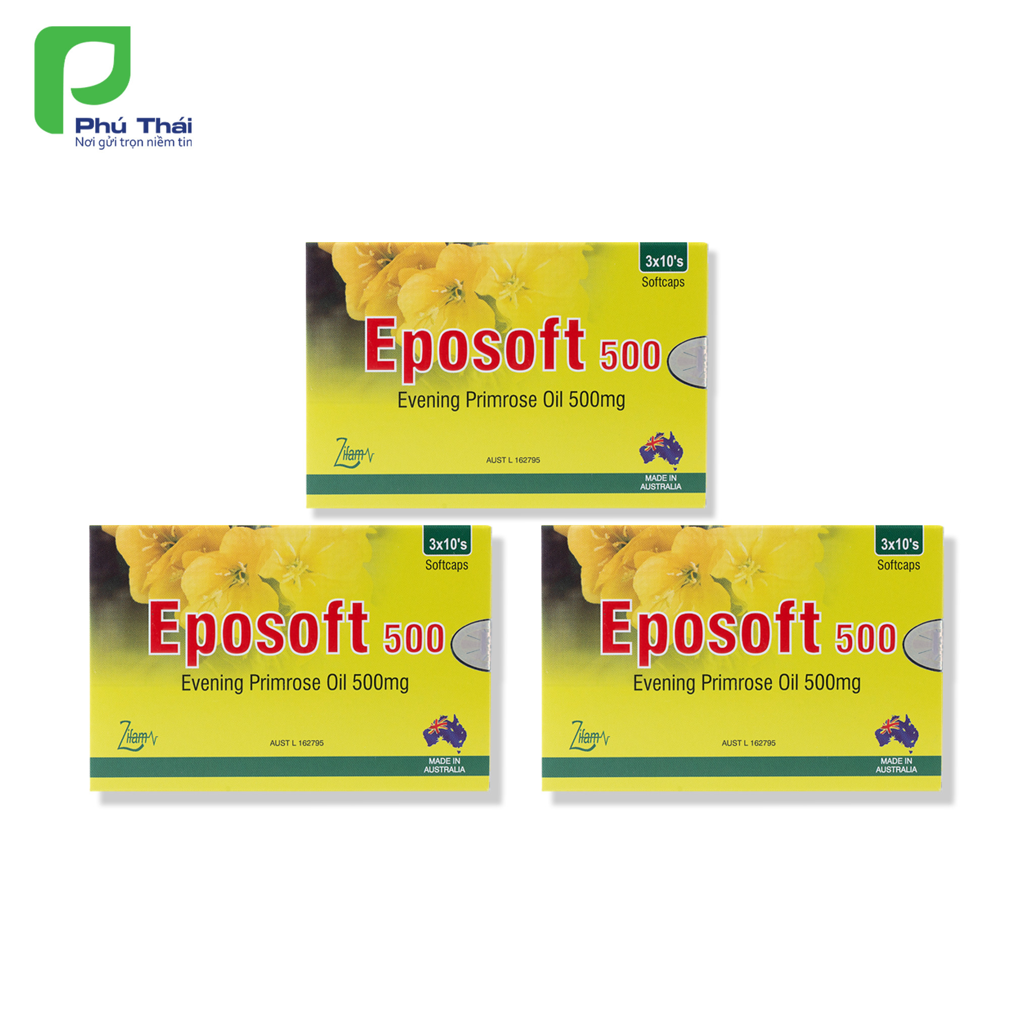 Combo 3 hộp viên uống cân bằng nội tiết tố, làm đẹp da Eposoft 500 (30 viên x 3 hộp) - Phân phối chính hãng