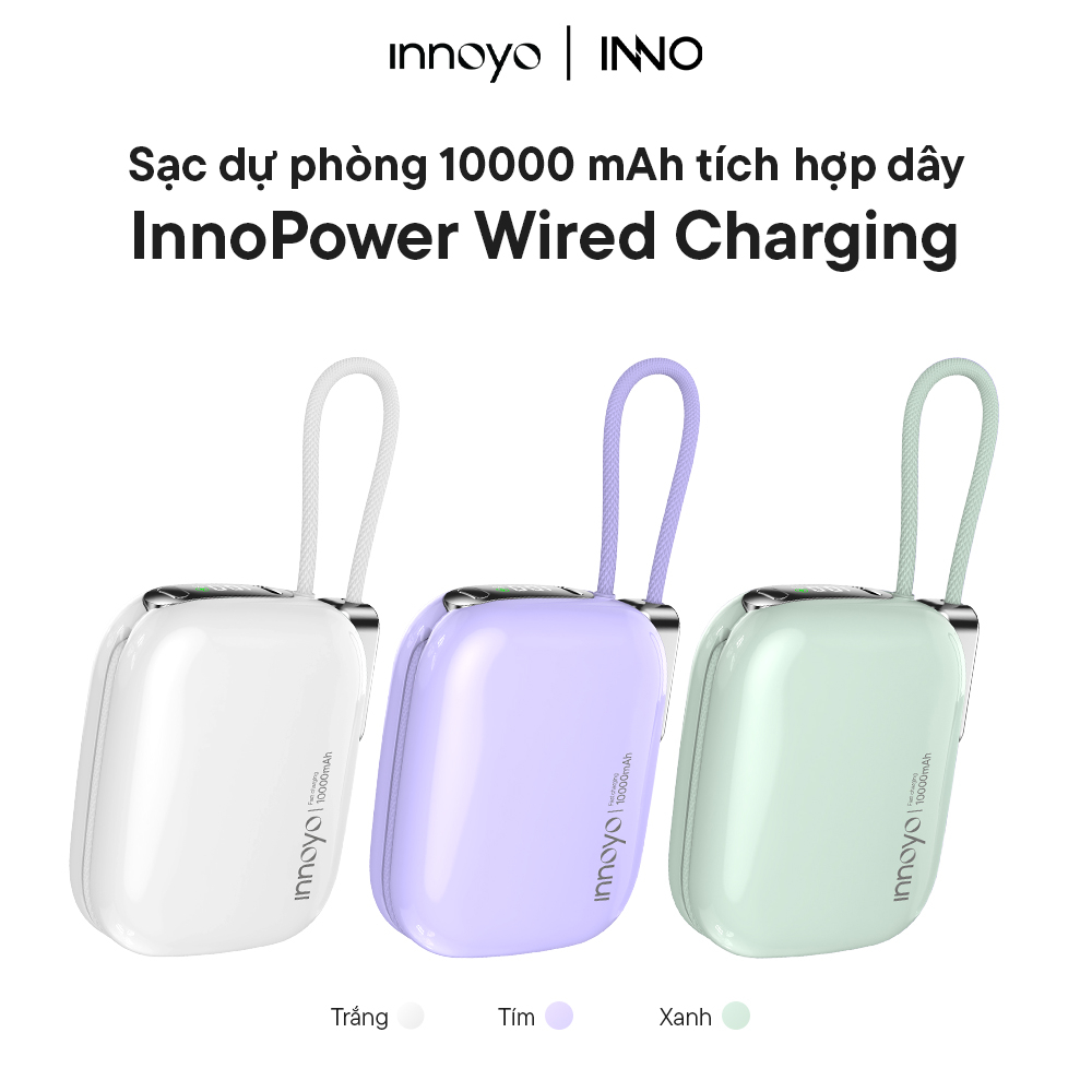 Sạc dự phòng tích hợp dây InnoPower Wired Charging 10000mAh - Phân phối chính hãng