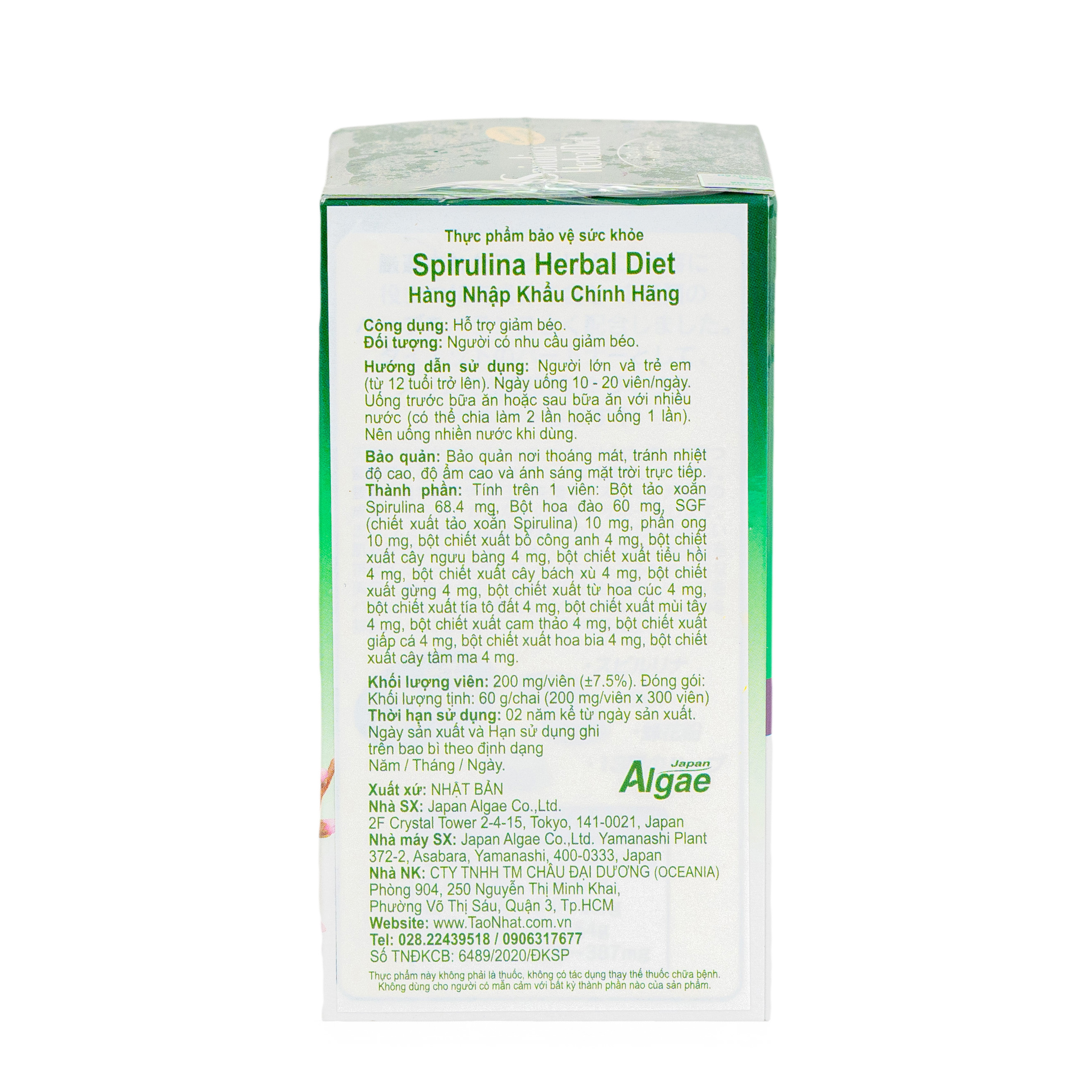 Tảo Spirulina Herbal Diet hỗ trợ giảm cân, thải độc cơ thể 300v