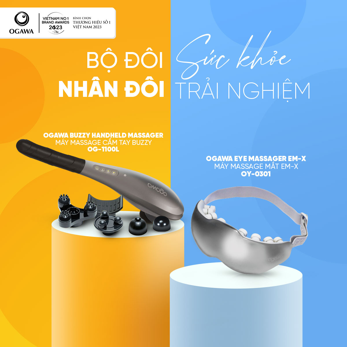 Bộ đôi sức khỏe - nhân đôi trải nghiệm  Ogawa Buzzy HandHeld Massager (OG-1100L) / Máy massage cầm tay Buzzy, hiệu Ogawa (OG-1100L) - Ogawa Eye Massager (OY-0301) / Máy massage mắt, hiệu Ogawa (OY-0301)-duoc-ban-tai-PL Home & Health Store