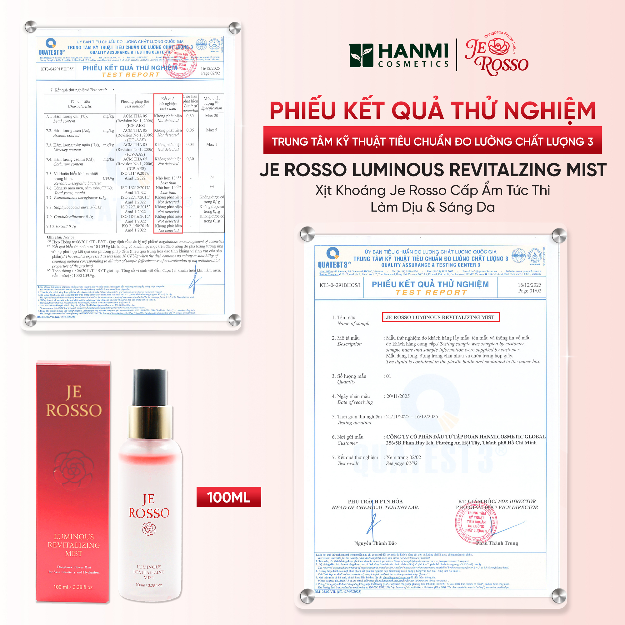 Xịt khoáng JE ROSSO 100ml bổ sung độ ẩm và làm dịu da - JE ROSSO Luminous Revitalizing Mist
