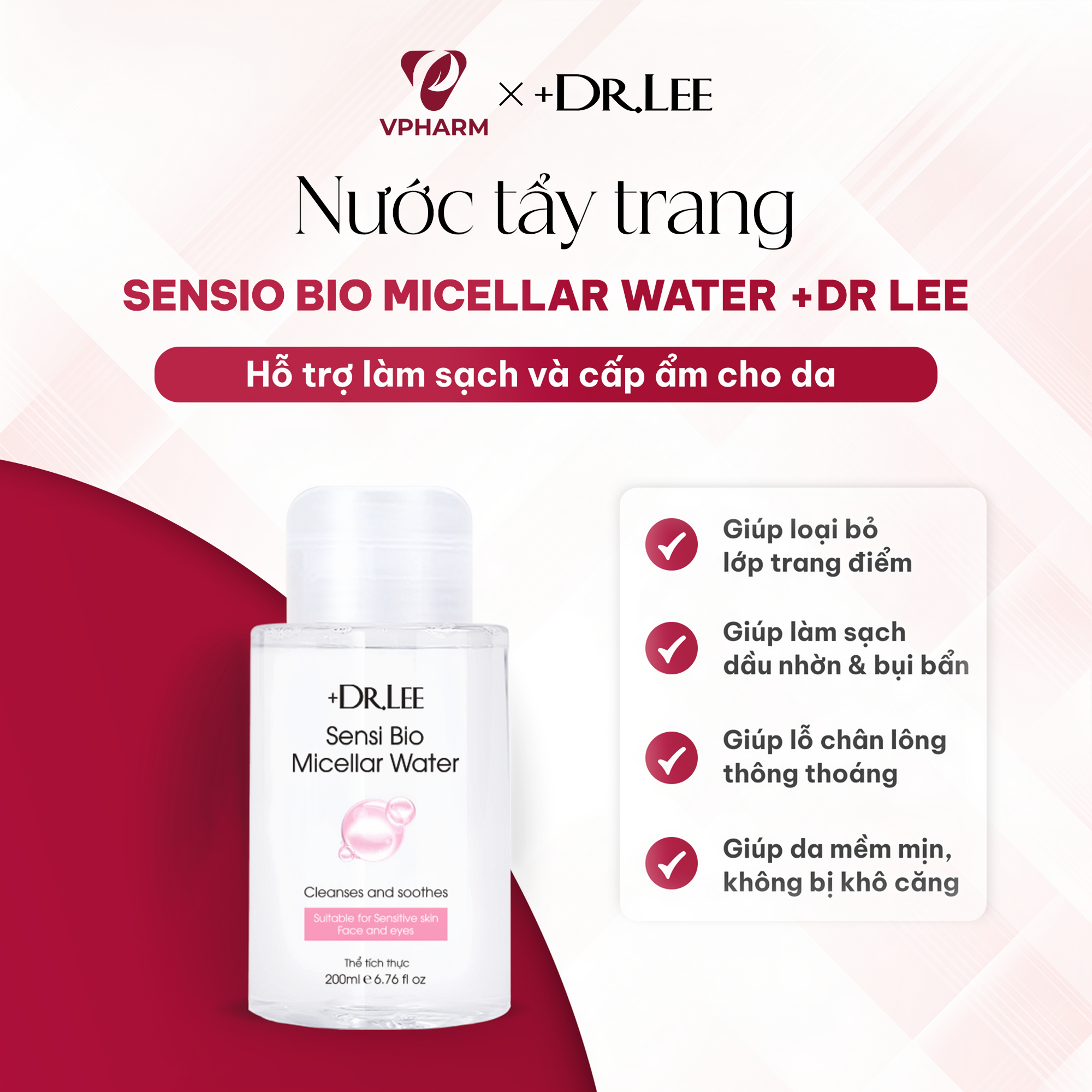 Nước tẩy trang dưỡng ẩm +Dr.lee Sensio Bio Micellar Water 200ml - Phân phối chính hãng