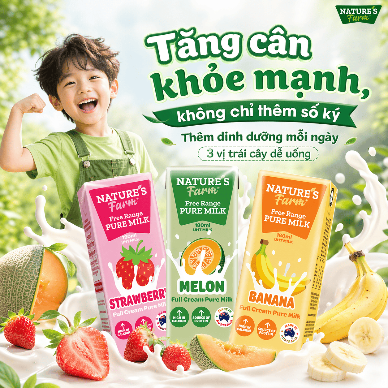 Thùng sữa Nature's Farm Dâu Hộp 180ml - Sữa Tươi Vị Dâu, Ít Đường - Sữa Nhập Khẩu Úc