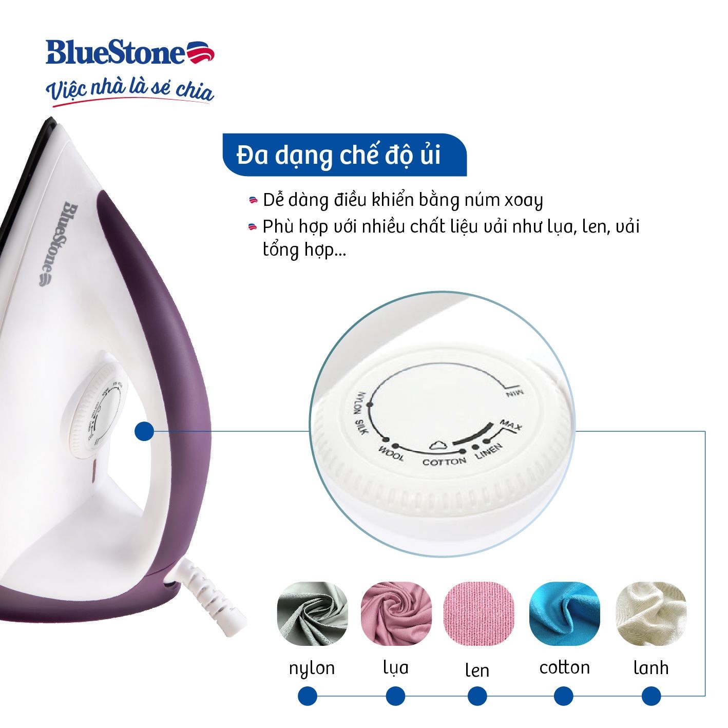 Bàn Ủi Khô BlueStone DIB-3726 1100-1300W