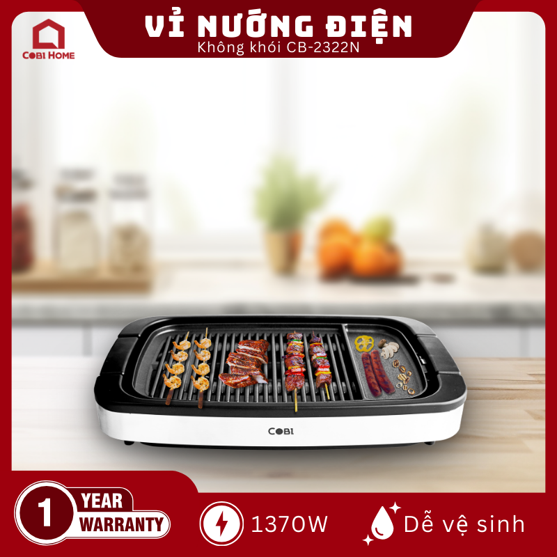 Vỉ nướng điện không khói COBI CB-2322N – Dễ vệ sinh, tiện lợi tại nhà_355041 - Phân phối chính hãng