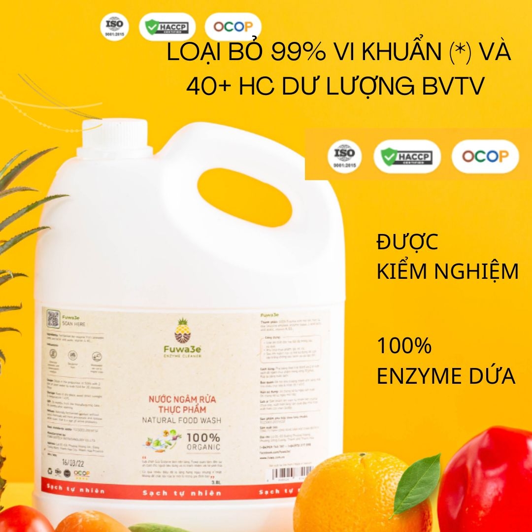 Nước ngâm rửa thực phẩm FUWA3E loại bỏ vi khuẩn và 40+ dư lượng BVTV 3.8L - 4