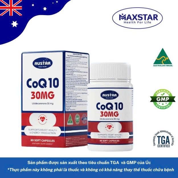 Viên uống Austar CoQ10 30mg - Hỗ Trợ Sức Khỏe Tim Mạch (Hộp 60 viên)