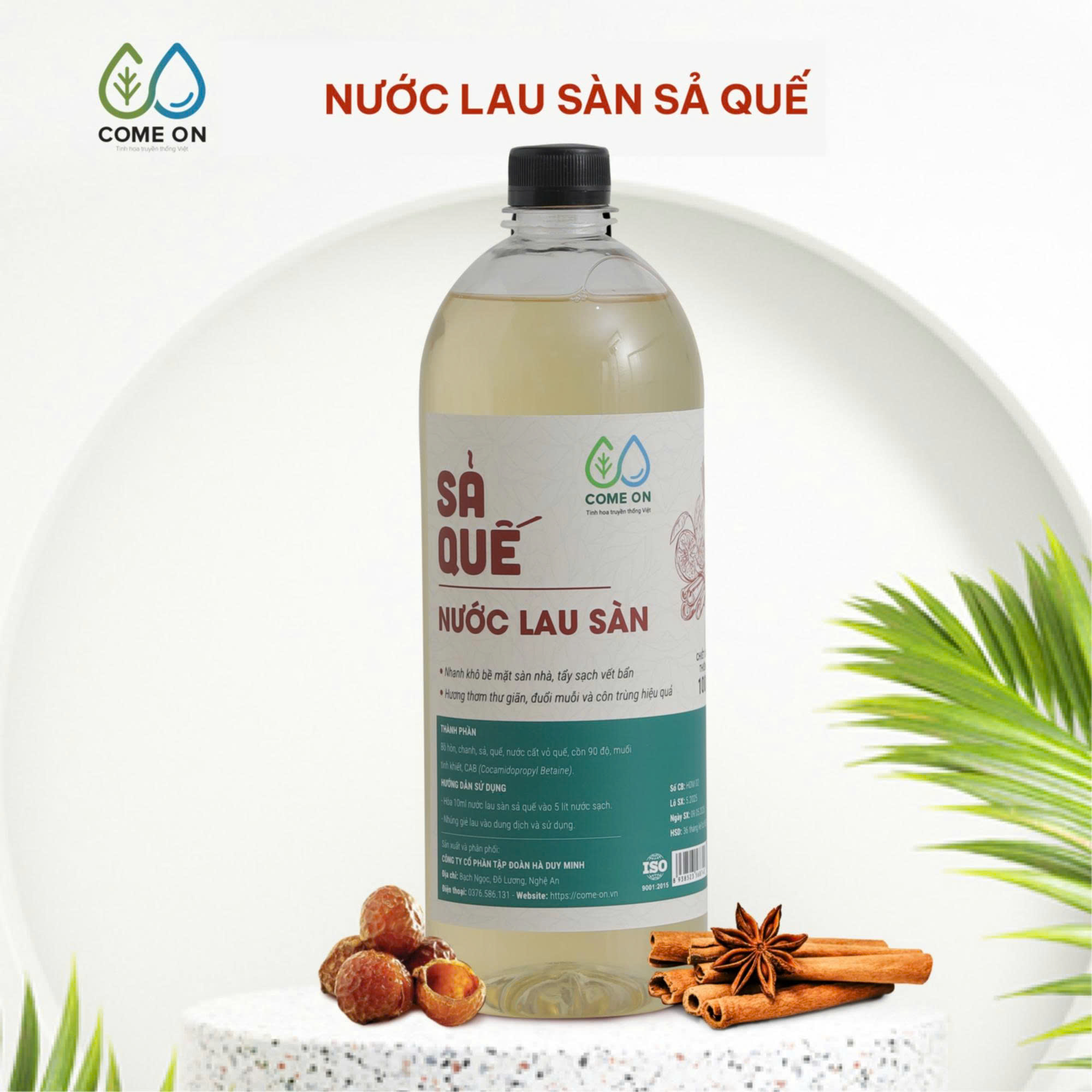 Nước lau sàn sả quế COME ON sạch bóng thơm mát từ thiên nhiên 1 lít