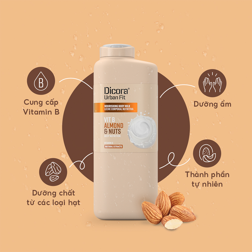 Sữa dưỡng thể Dicora Urban Fit Vitamin B hạnh nhân & các loại hạt 400ml