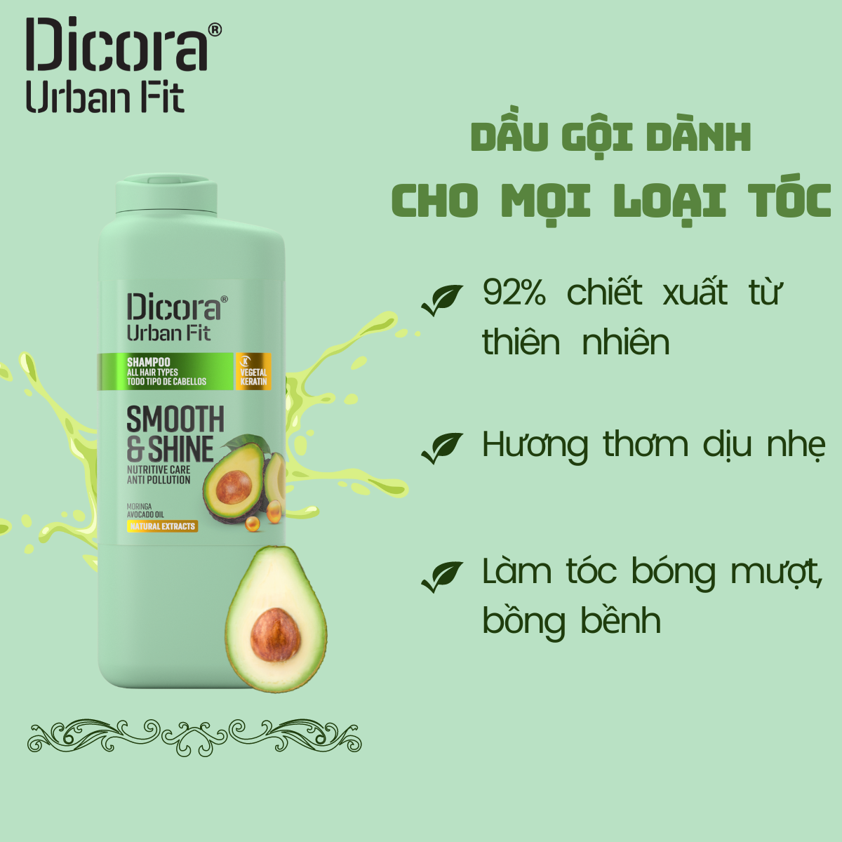 Dầu gội Dicora Urban Fit - Dành cho mọi loại tóc, chiết xuất trái bơ (400ml)