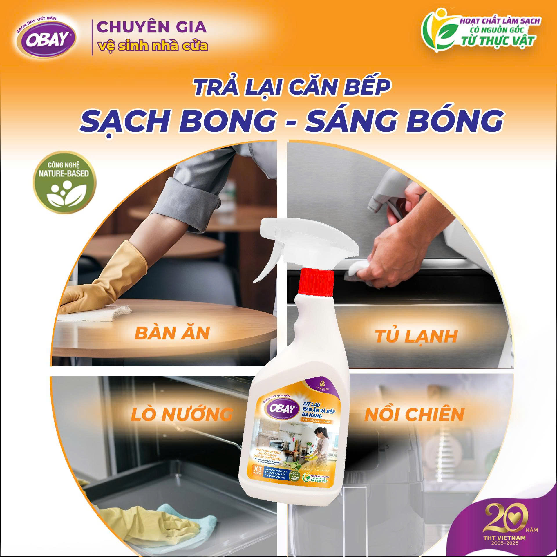 Xịt lau bàn ăn và bếp đa năng OBAY - Hương sả chanh 450ml