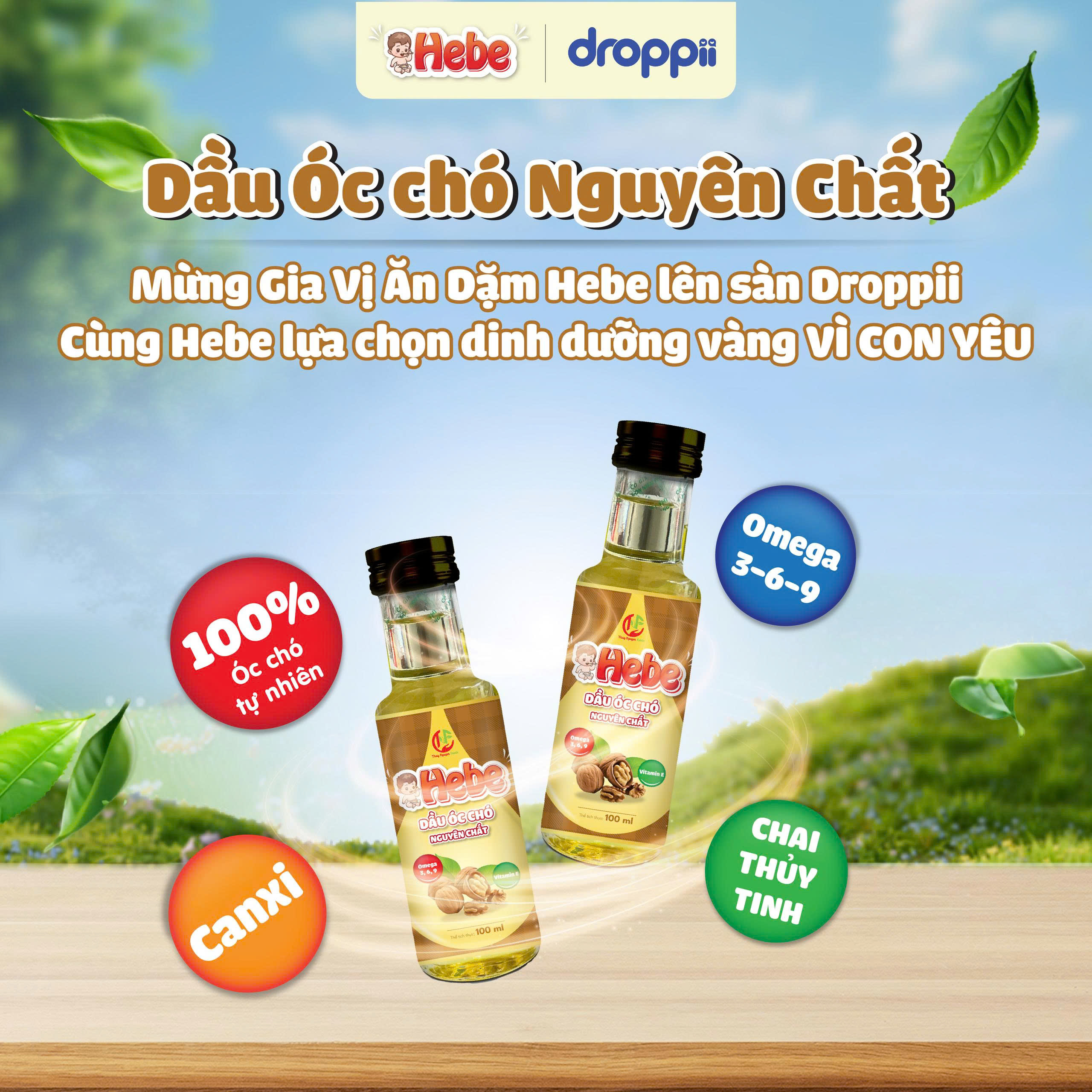 Dầu óc chó nguyên chất HEBE (chai 100ml) - Phân phối chính hãng