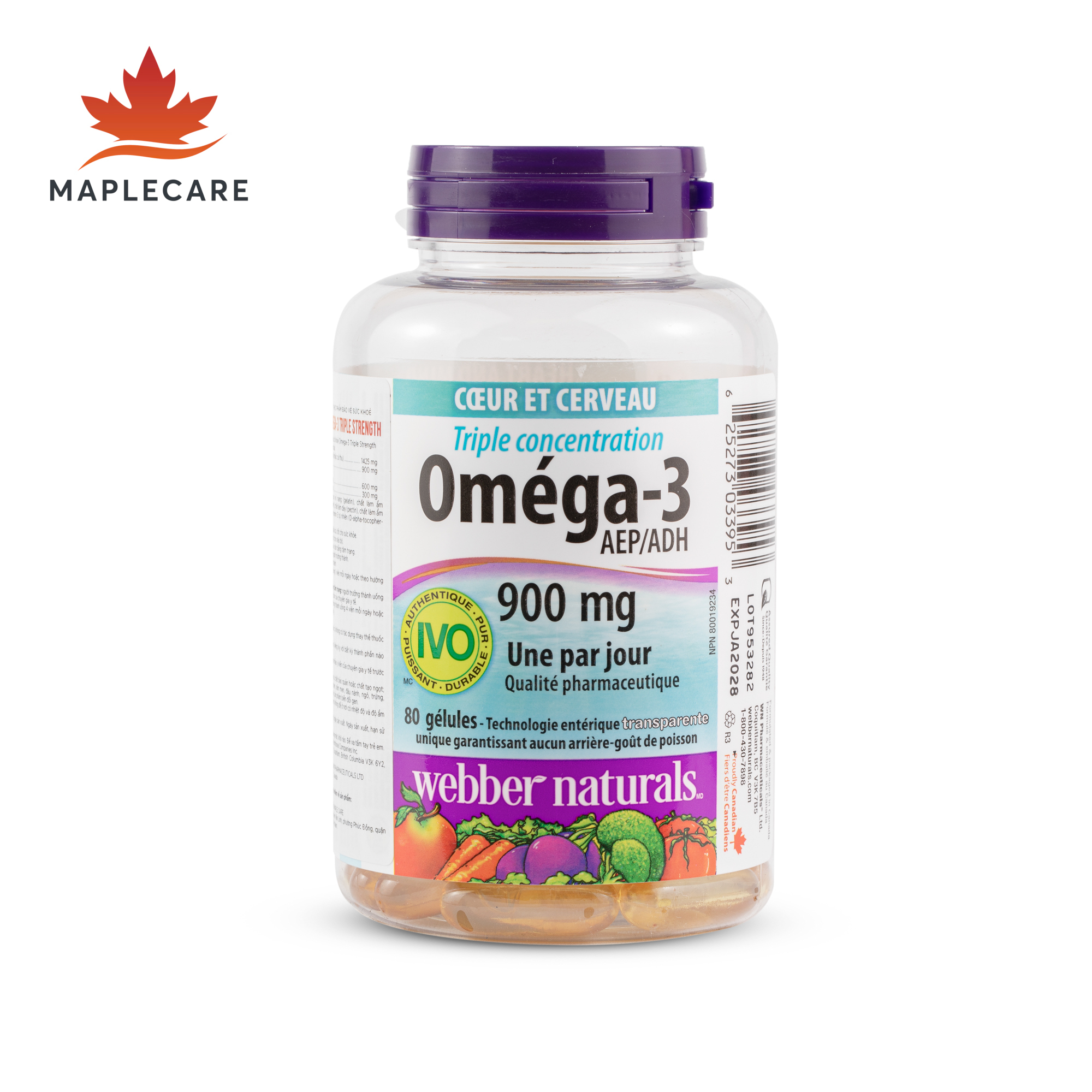 Thực phẩm bảo vệ sức khoẻ WEBBER NATURALS Triple Strength Omega-3 900mg EPA/DHA (Hộp 80 viên) - Phân phối chính hãng