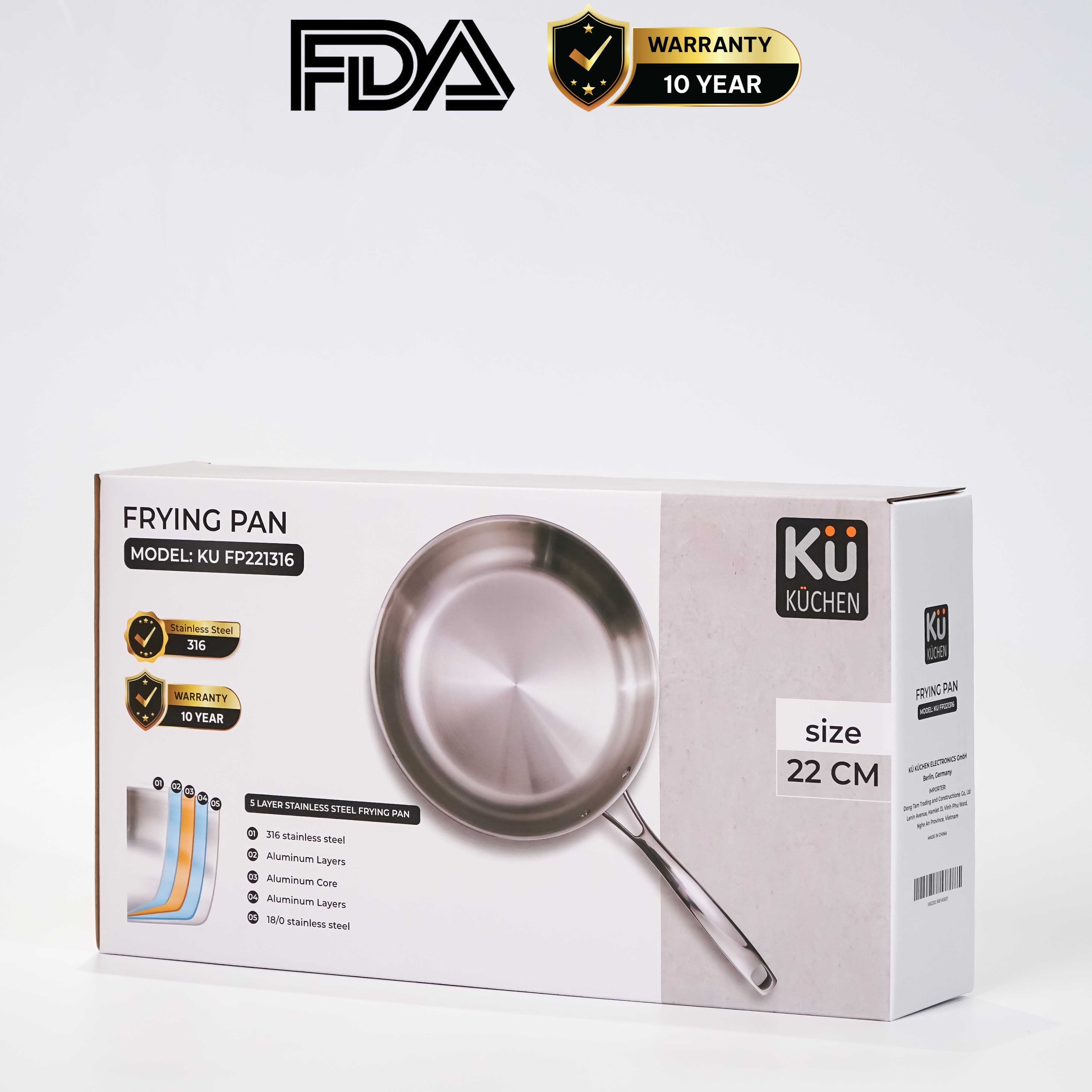 Chảo rán inox 316 22cm cao cấp KUCHEN KU FP221316 - 7