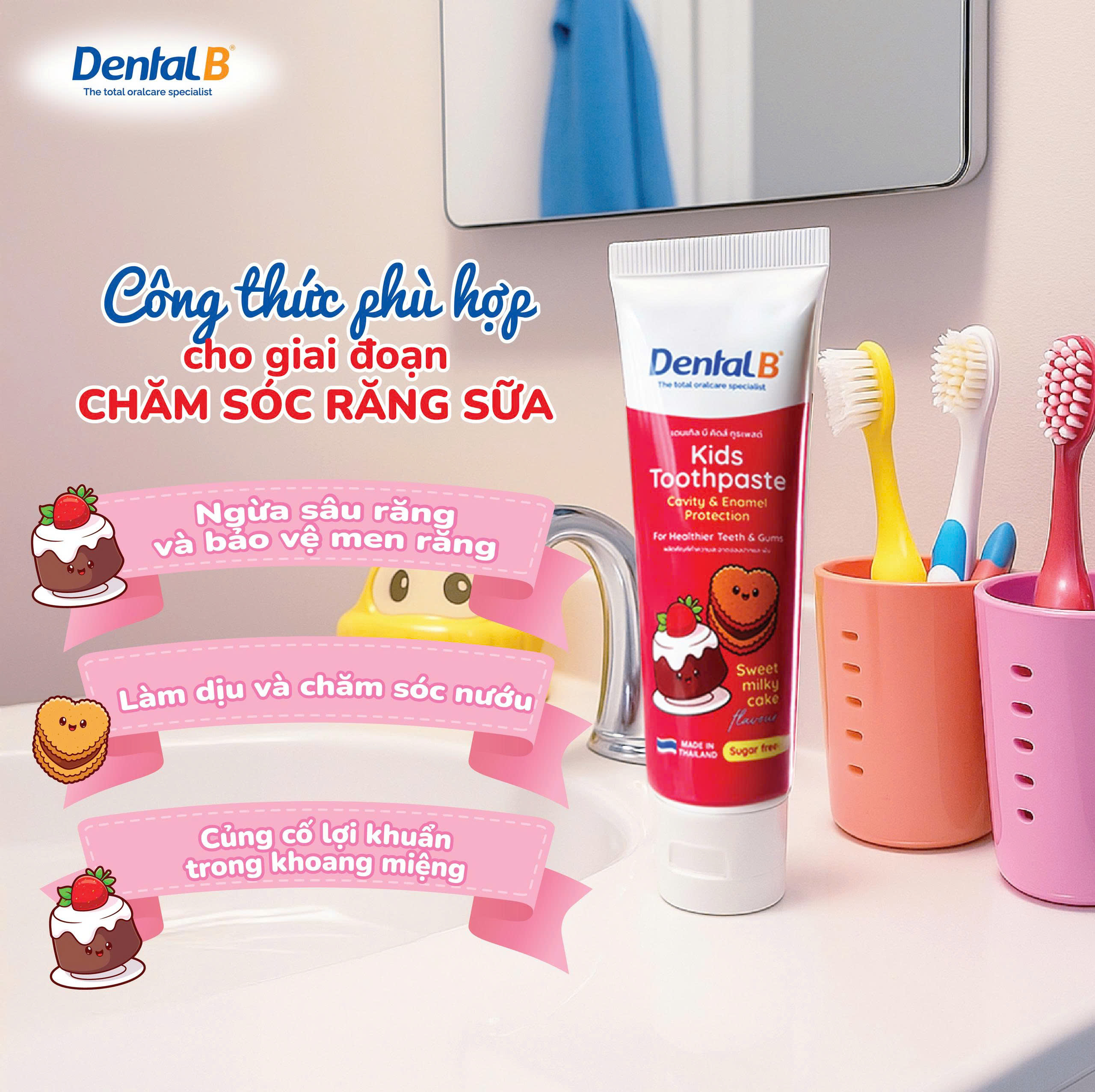 Kem đánh răng thảo dược trẻ em Dental B Thái Lan vị kẹo ngọt 50gr