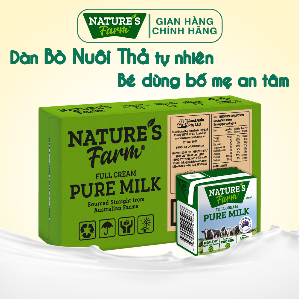 Thùng sữa Nature's Farm Full Cream Hộp 150ml - Sữa Bò Nuôi Thả Hỗ Trợ Tăng Cân - Nhập Khẩu Úc