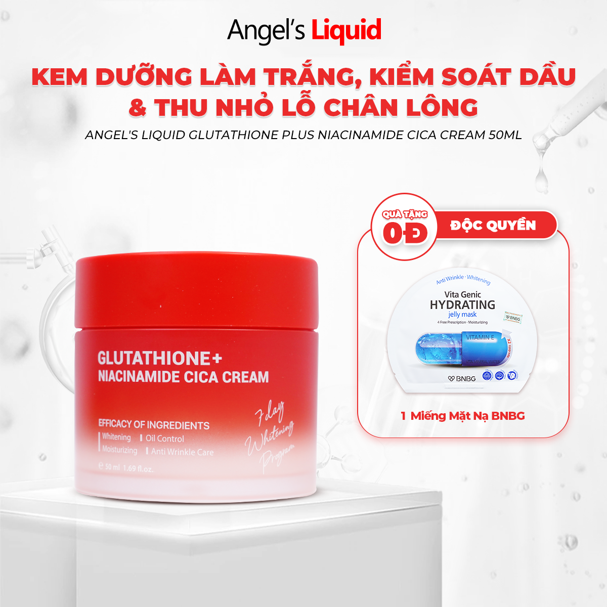 [NEW PREMIUM] Kem ANGEL'S LIQUID GLUTATHIONE PLUS NIACINAMIDE CICA CREAM hỗ trợ làm trắng, kiểm soát dầu & thu nhỏ lỗ chân lông (hộp 50ml) - 8