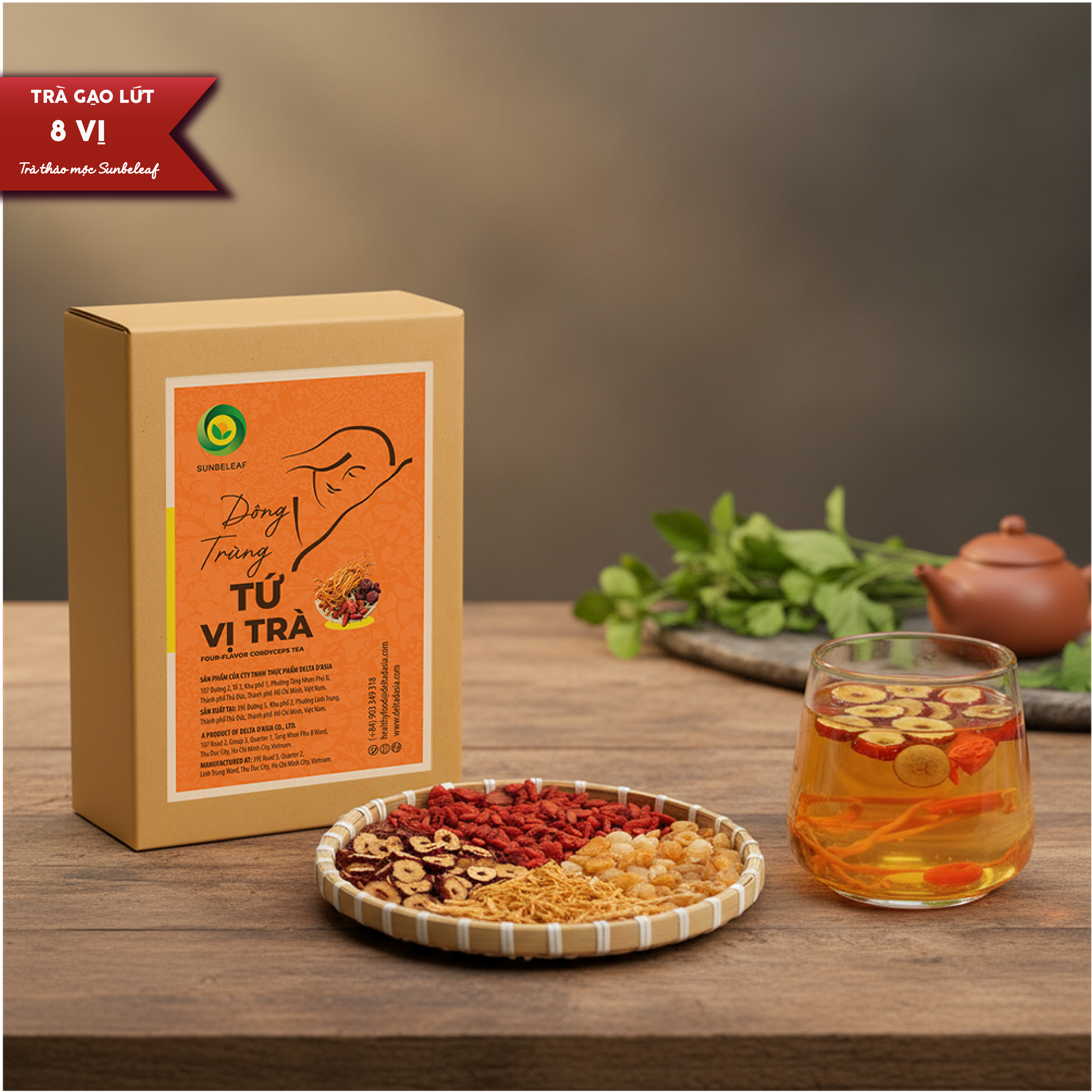 Trà Đông Trùng Hạ Thảo Tứ Vị Sunbeleaf - Duy Trì Sinh Lực, Nuôi Dưỡng Cơ Thể Từ Bên Trong - Túi Zip 20 Gói