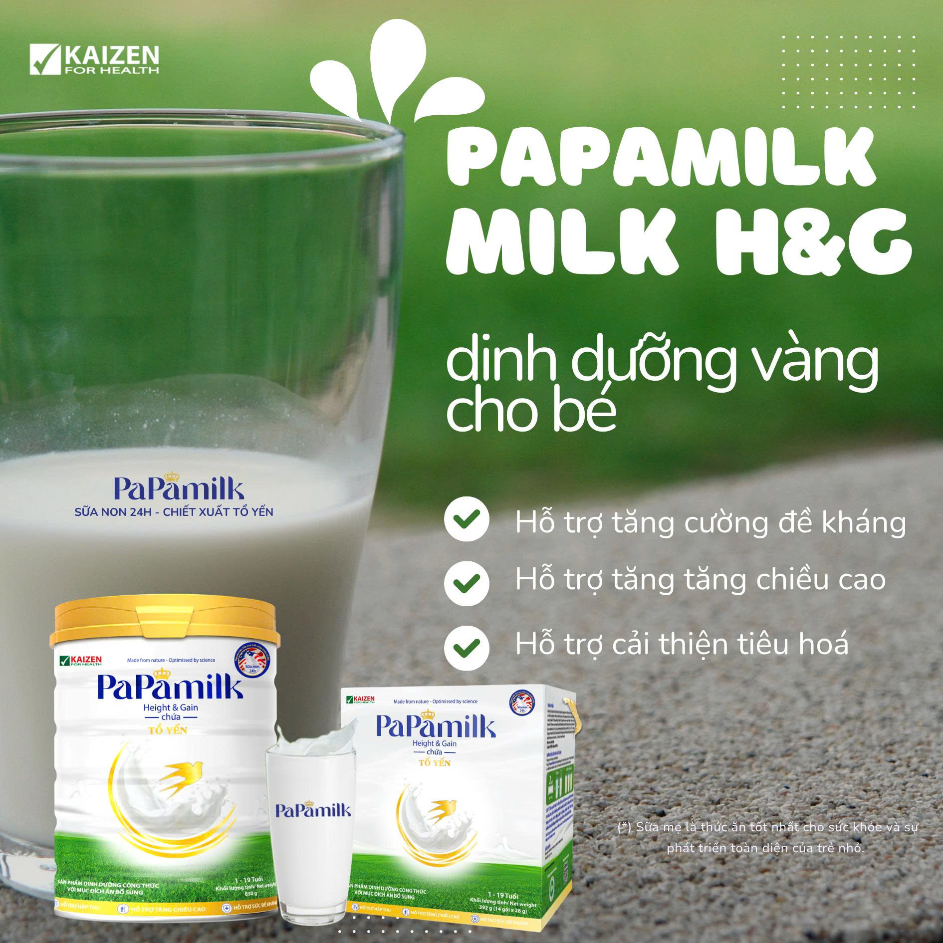 Sữa non tổ yến Papamilk Height & Gain giúp tăng cân tăng chiều cao cho Trẻ từ 1-19 tuổi (14gói x 28g)