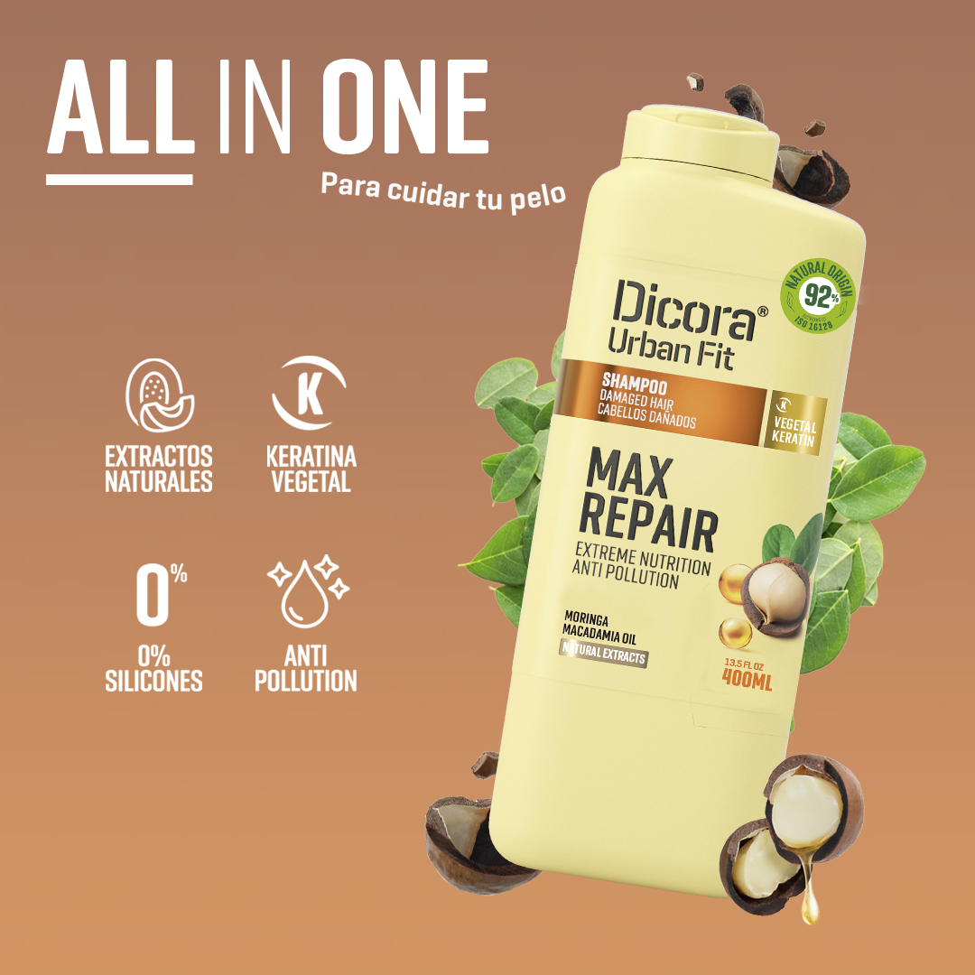 Dầu gội Dicora Urban Fit - Dành cho tóc hư tổn, chiết xuất tinh dầu mắc ca (400ml)