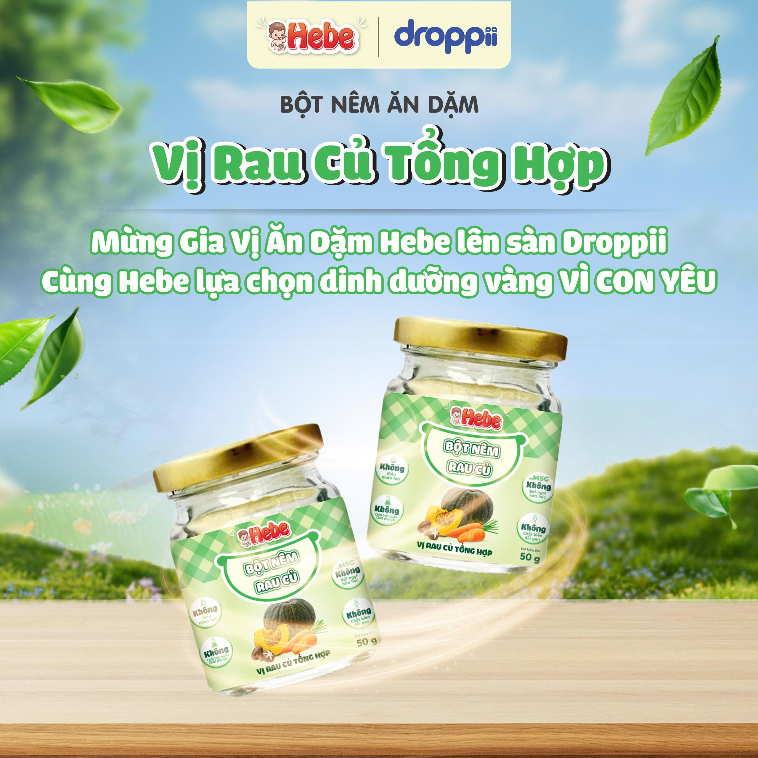 Bột Nêm Rau Củ - Vị Rau Củ Tổng Hợp HEBE kích thích vị giác cho bé (hũ 50g)