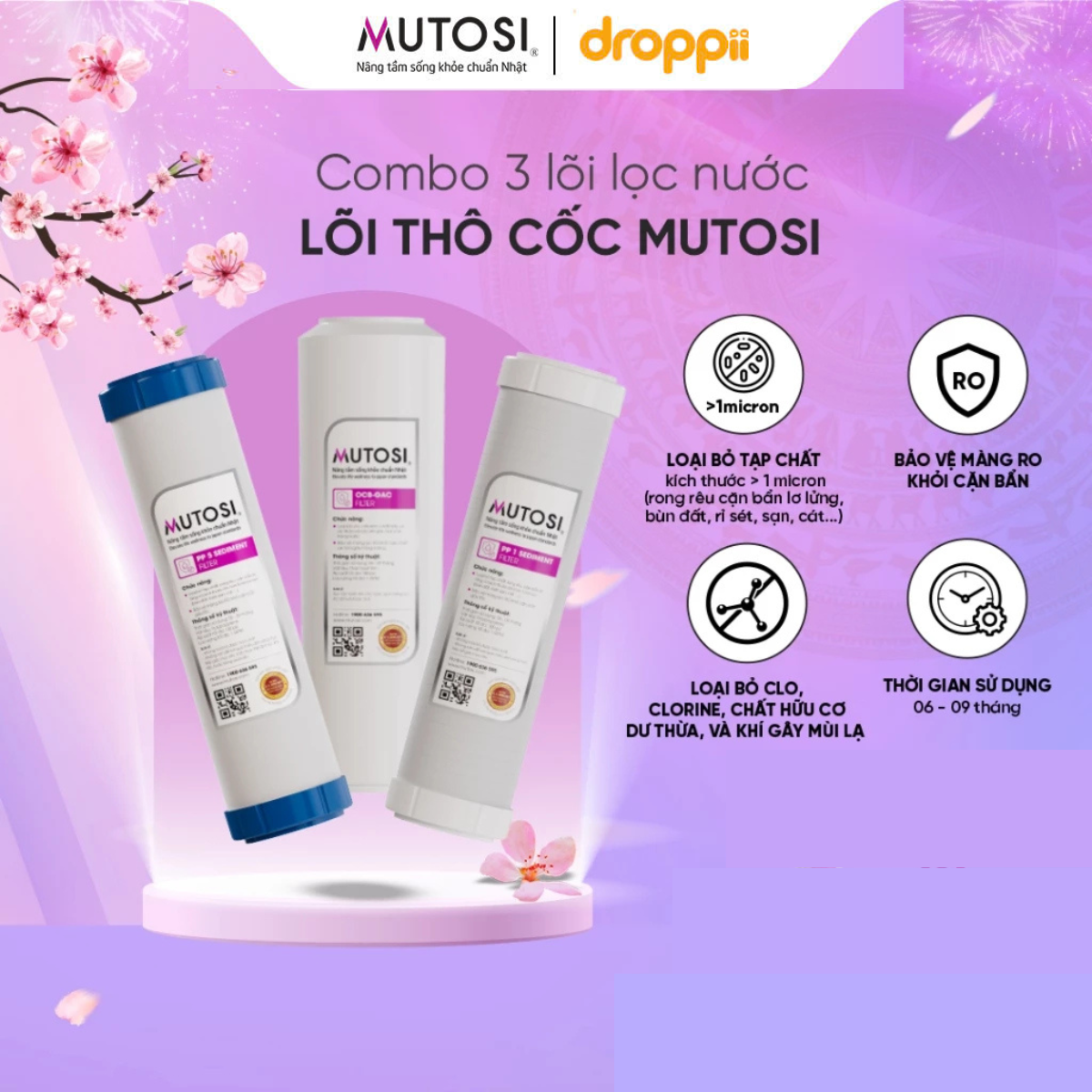 Combo 3 lõi lọc thô cốc Mutosi PP5-CTO-PP1 - Phân phối chính hãng