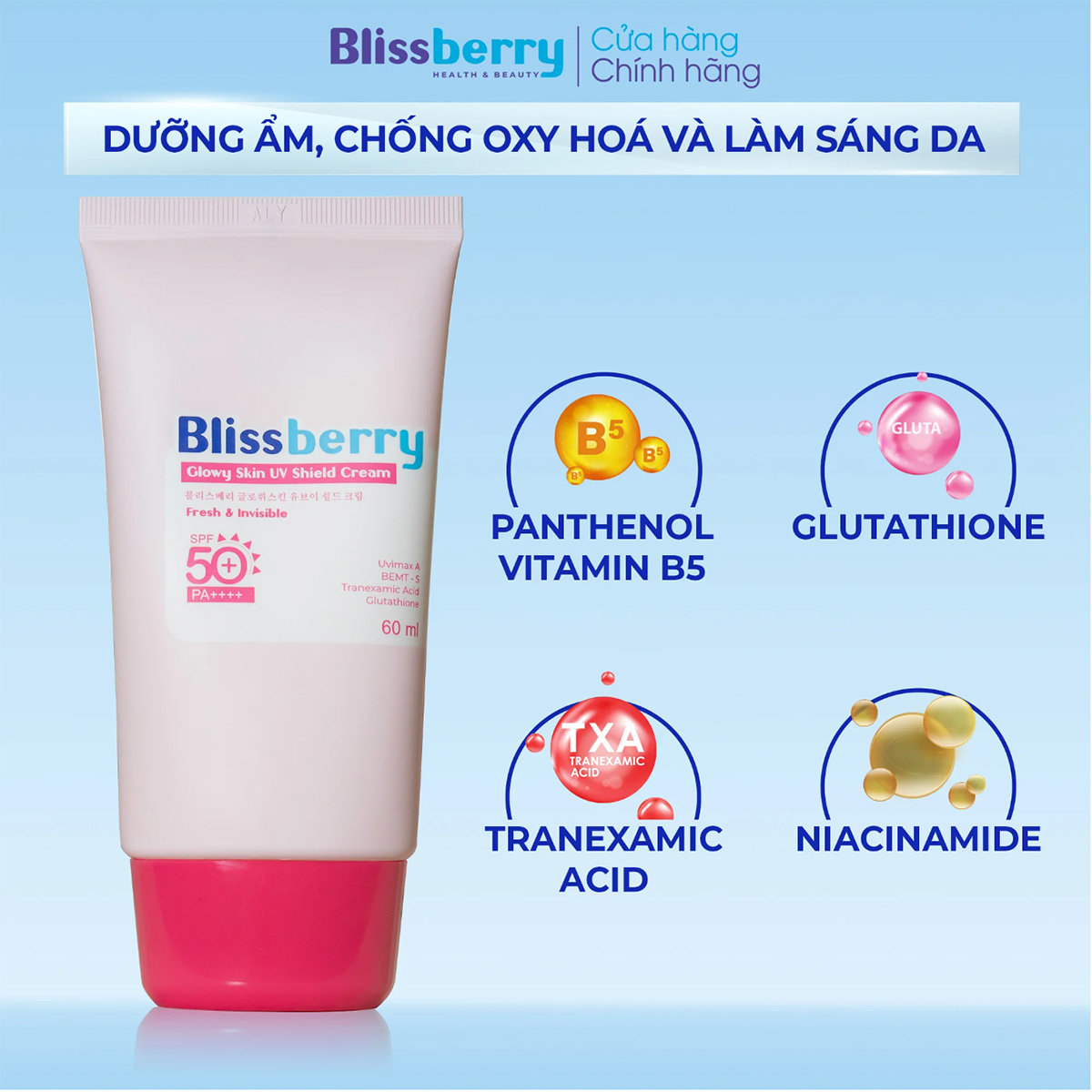 Kem chống nắng mỏng nhẹ sáng da SPF50+, PA+++ Blissberry 60ml - 3