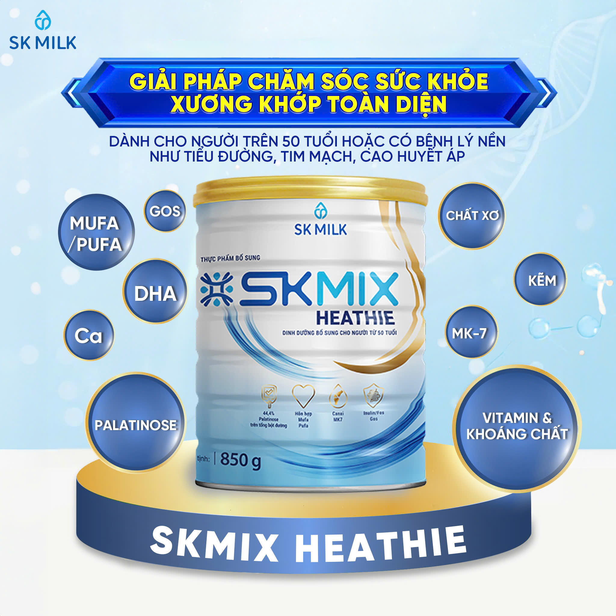 Skmix Heathie - Sữa bột dinh dưỡng phù hợp cho người lớn tuổi (850g)
