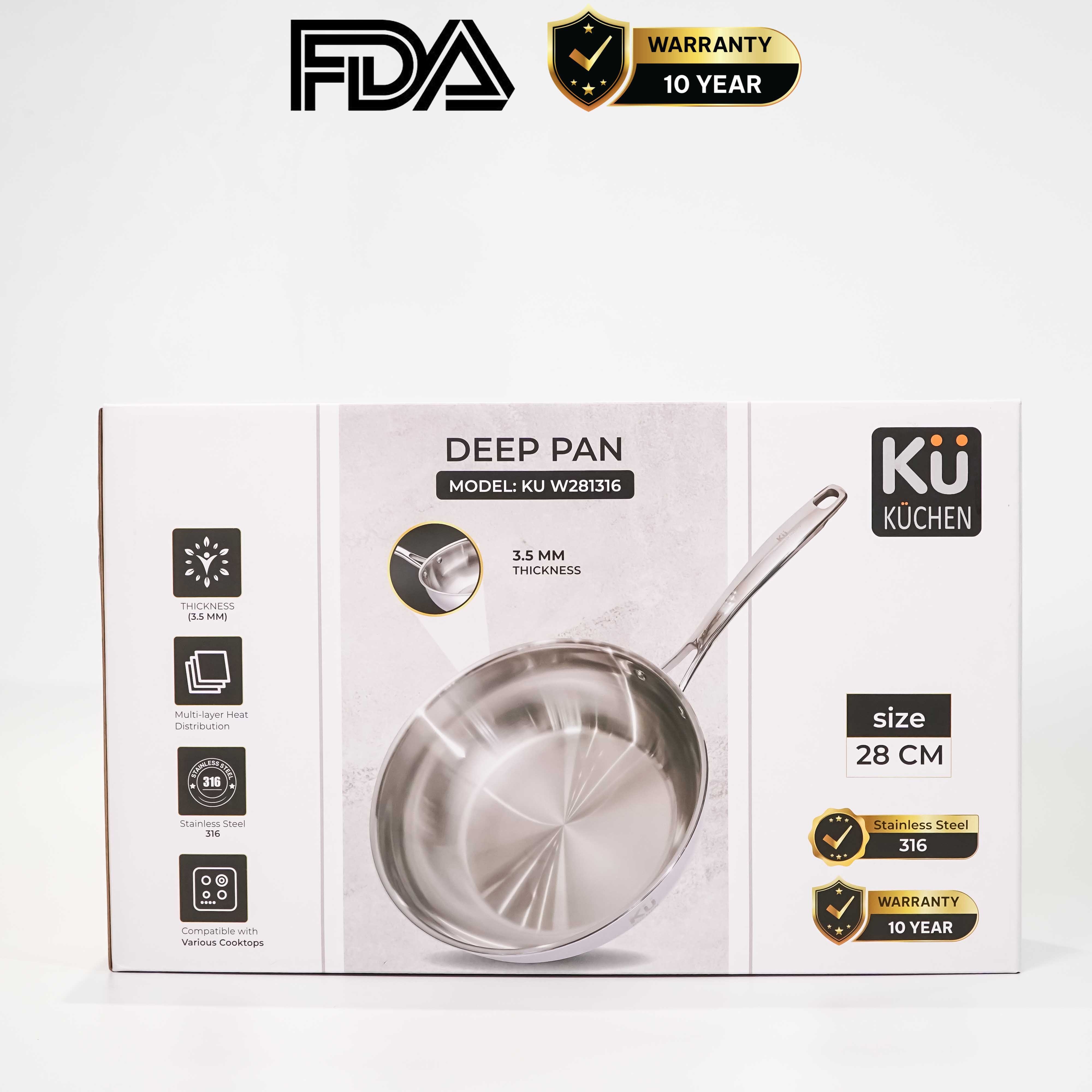 Chảo inox 316 28cm lòng sâu cao cấp KUCHEN KU W281316