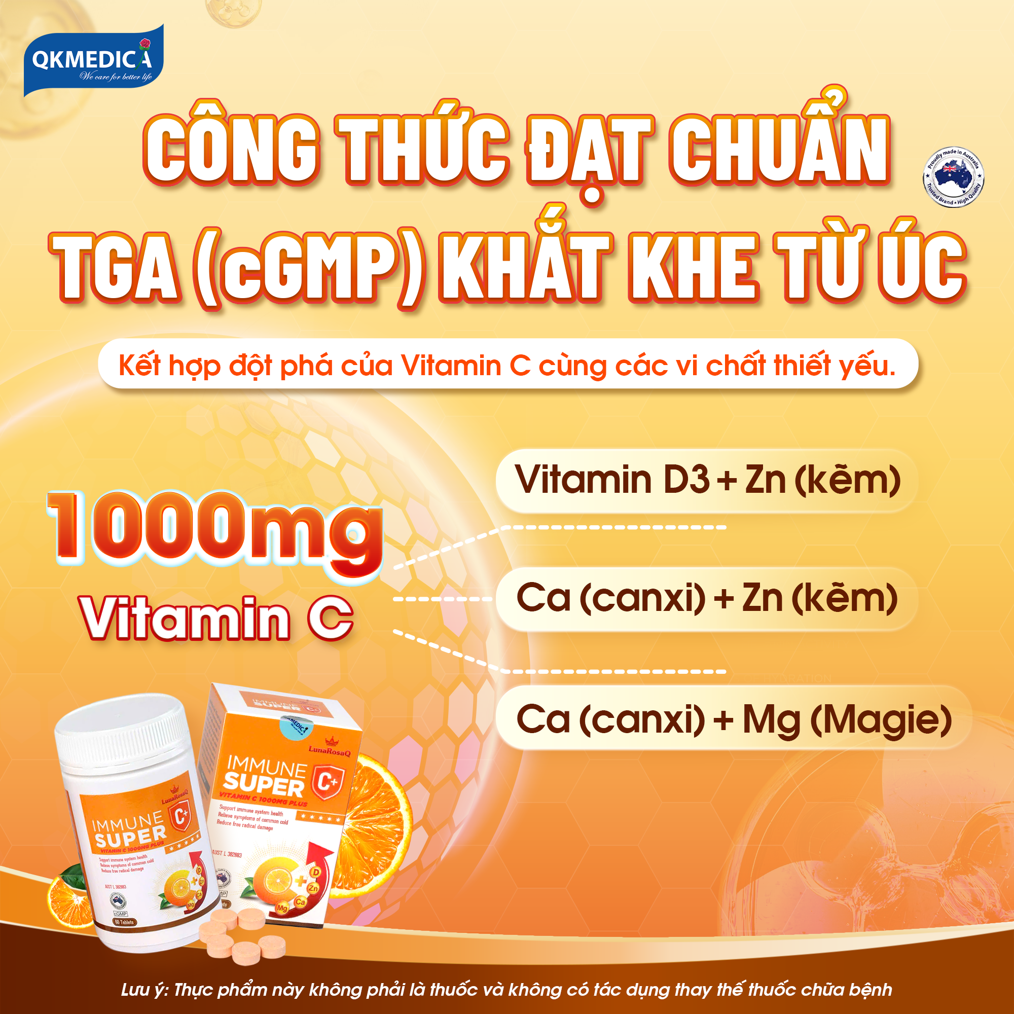 Thực phẩm bảo vệ sức khỏe LunaRosaQ Immune Super C+ (hộp 60 viên)