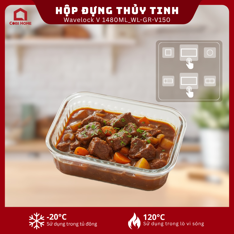 Hộp đựng thực phẩm thủy tinh Wavelock V 1480ML_364362 - Phân phối chính hãng