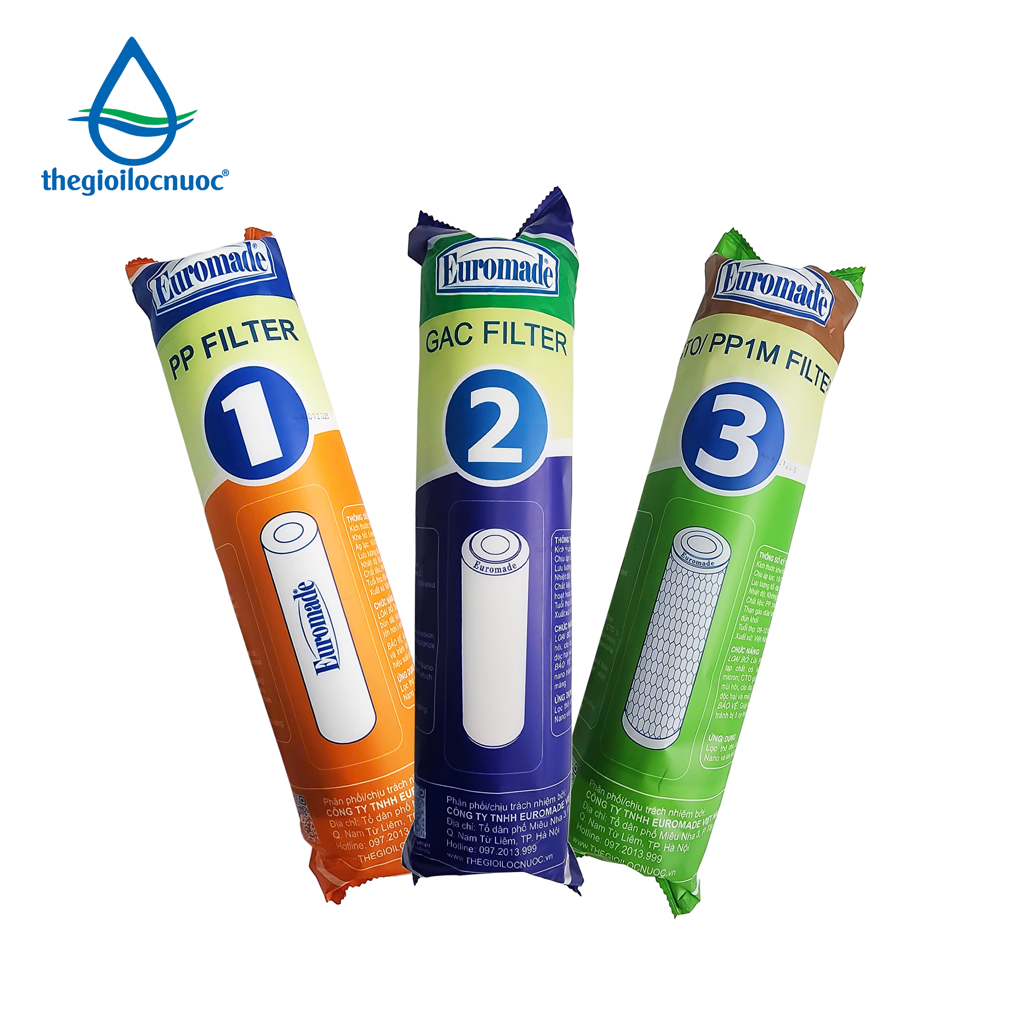 Bộ lõi lọc thô nhãn hiệu Euromade, combo 3 lõi (1,2,3), model: F-COMBO1-2-3 - Phân phối chính hãng