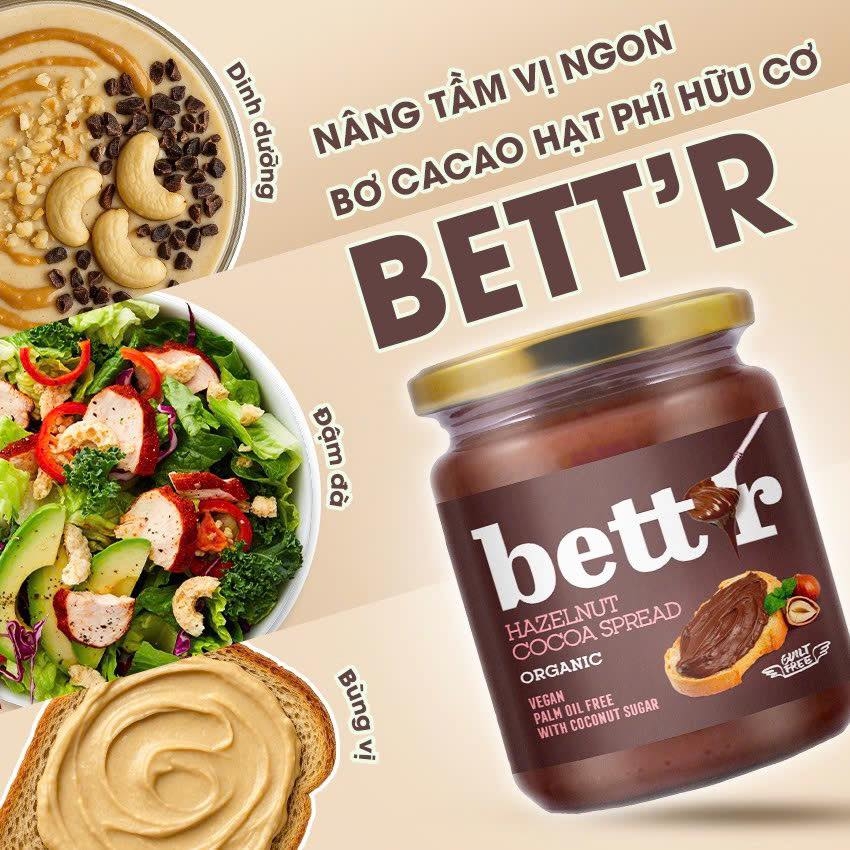 Bơ cacao hạt phỉ hữu cơ Bett'r 250g