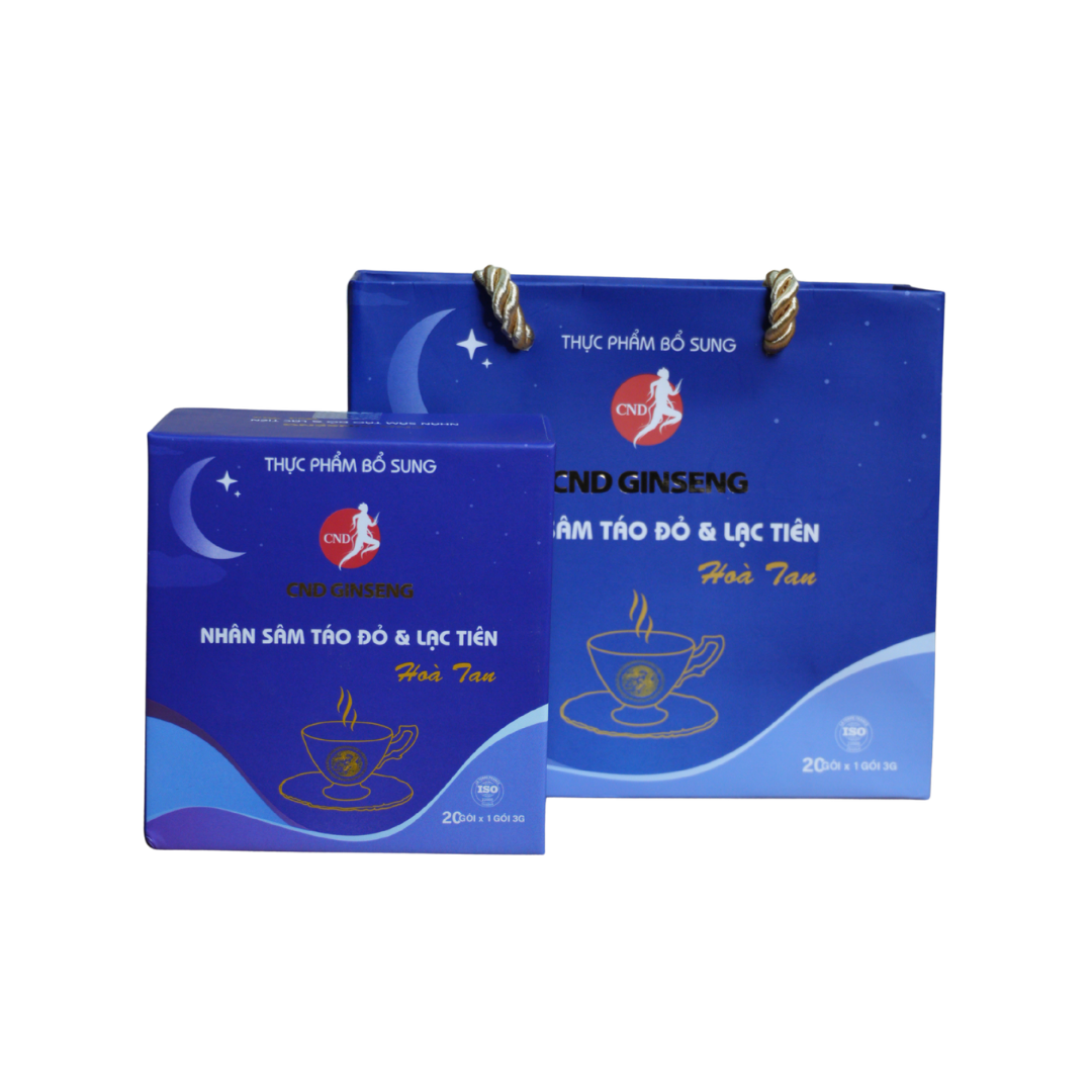 Thực phẩm bổ sung Nhân Sâm Táo Đỏ và Lạc tiên hoà tan CND GINSENG Hộp 20 gói ( kèm túi ) - Phân phối chính hãng