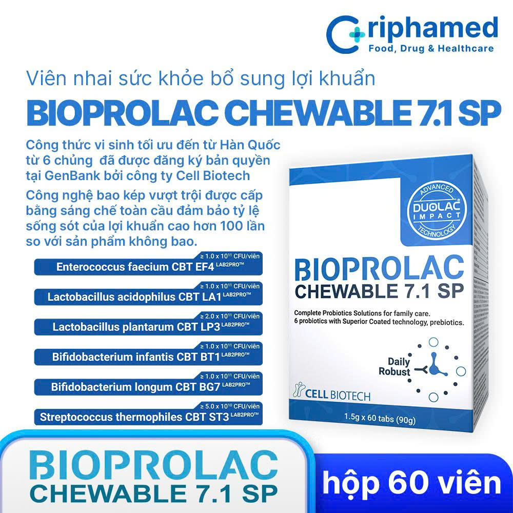 Viên nhai bổ sung lợi khuẩn Bioprolac chewable 7.1 SP (Hộp 60 viên) - Phân phối chính hãng