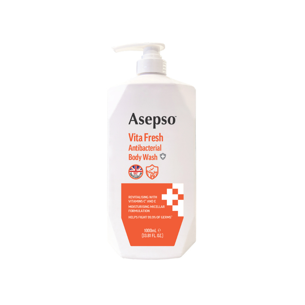 Sữa tắm kháng khuẩn ASEPSO dưỡng sáng da bổ sung Vitamin C & E 1000 ml