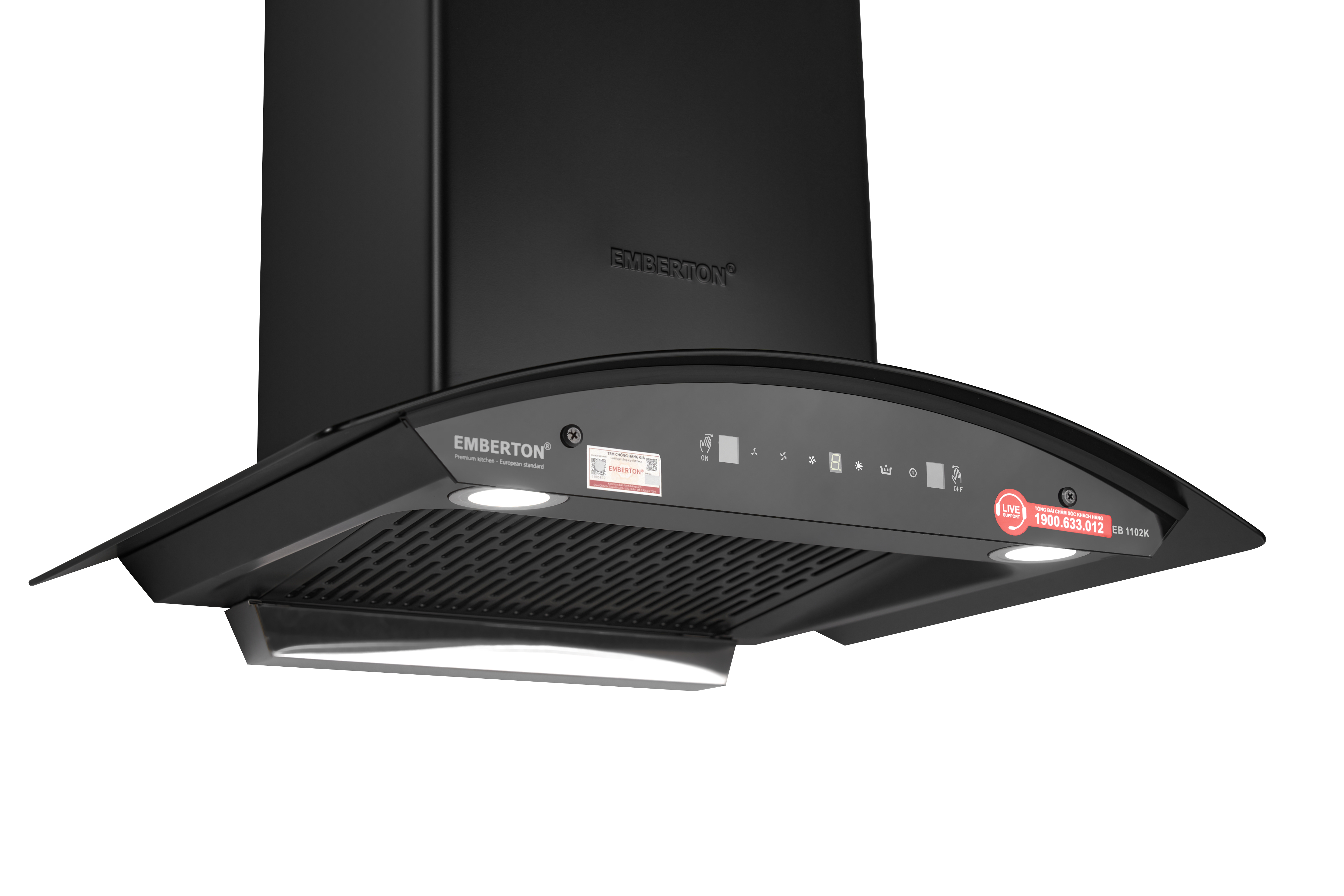 Máy hút mùi kính cong cảm ứng có khay hứng dầu Emberton EB 1102K