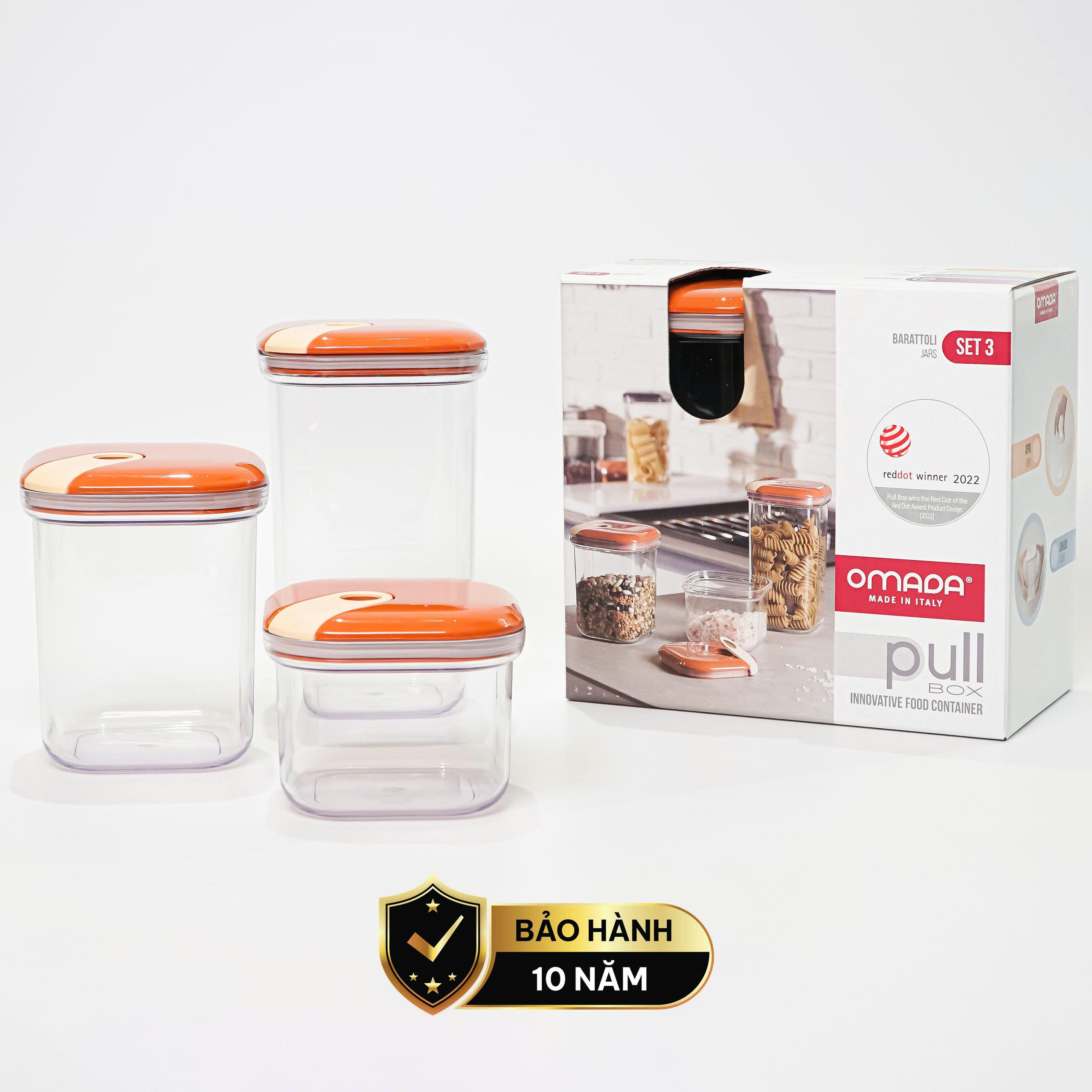 Set 3 hộp đựng thực phẩm khô (500-1000-1500ml) nhựa nguyên sinh pull box cao cấp  OMADA - Model : M6933SI
