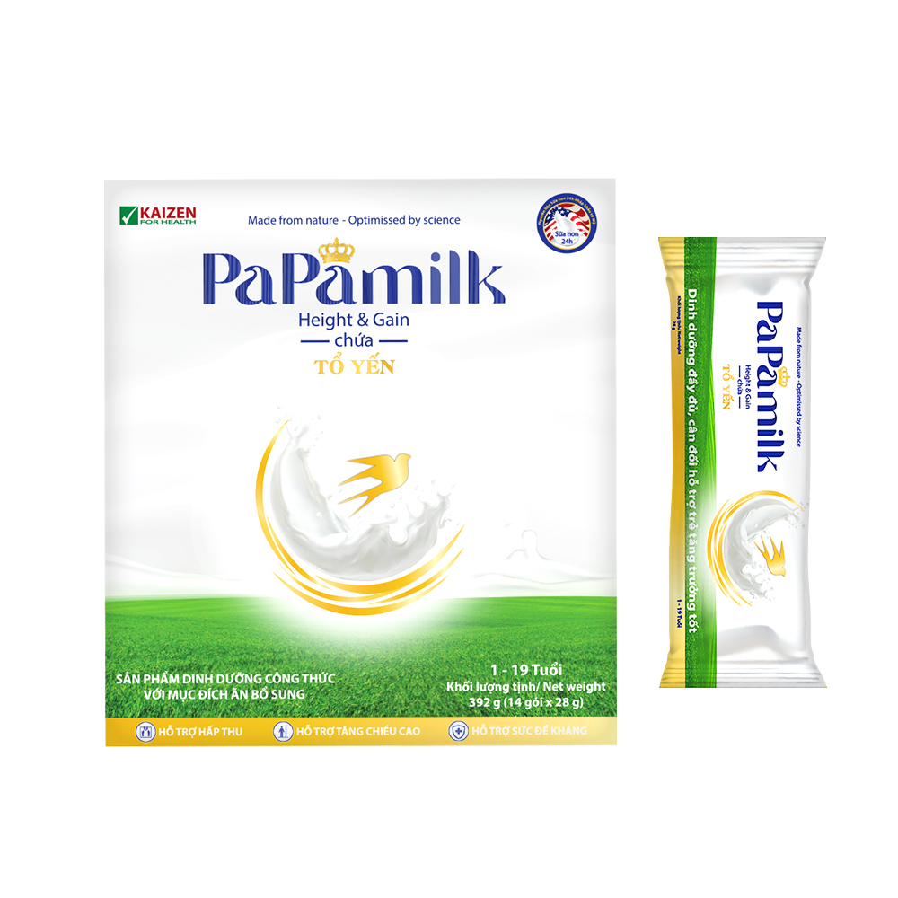 Sữa non tổ yến Papamilk Height & Gain giúp tăng cân tăng chiều cao cho Trẻ từ 1-19 tuổi (14gói x 28g) - Phân phối chính hãng