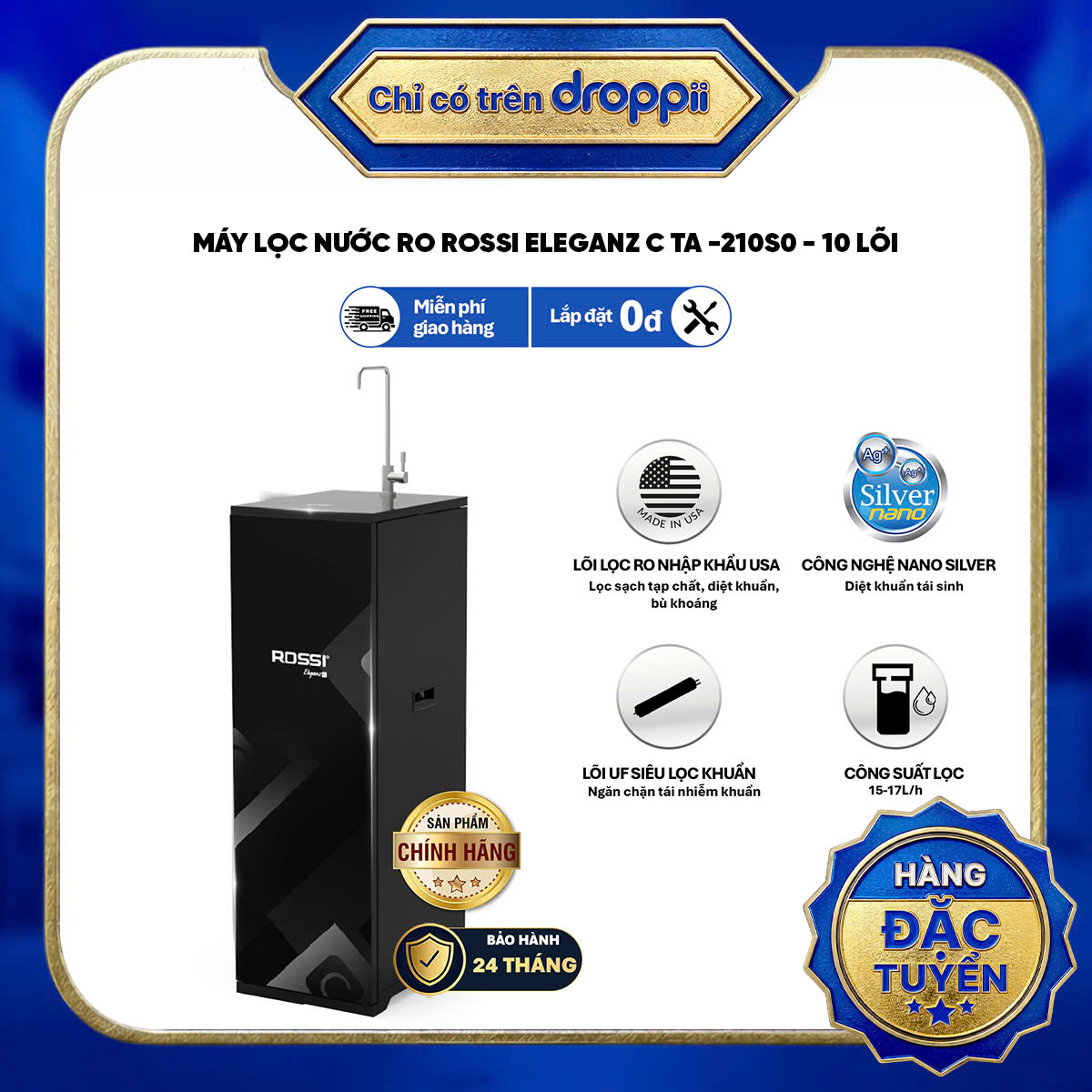 Máy lọc nước tủ đứng cao cấp sang trọng RO Rossi Eleganz C TA-210S0-10 lõi - Phân phối chính hãng